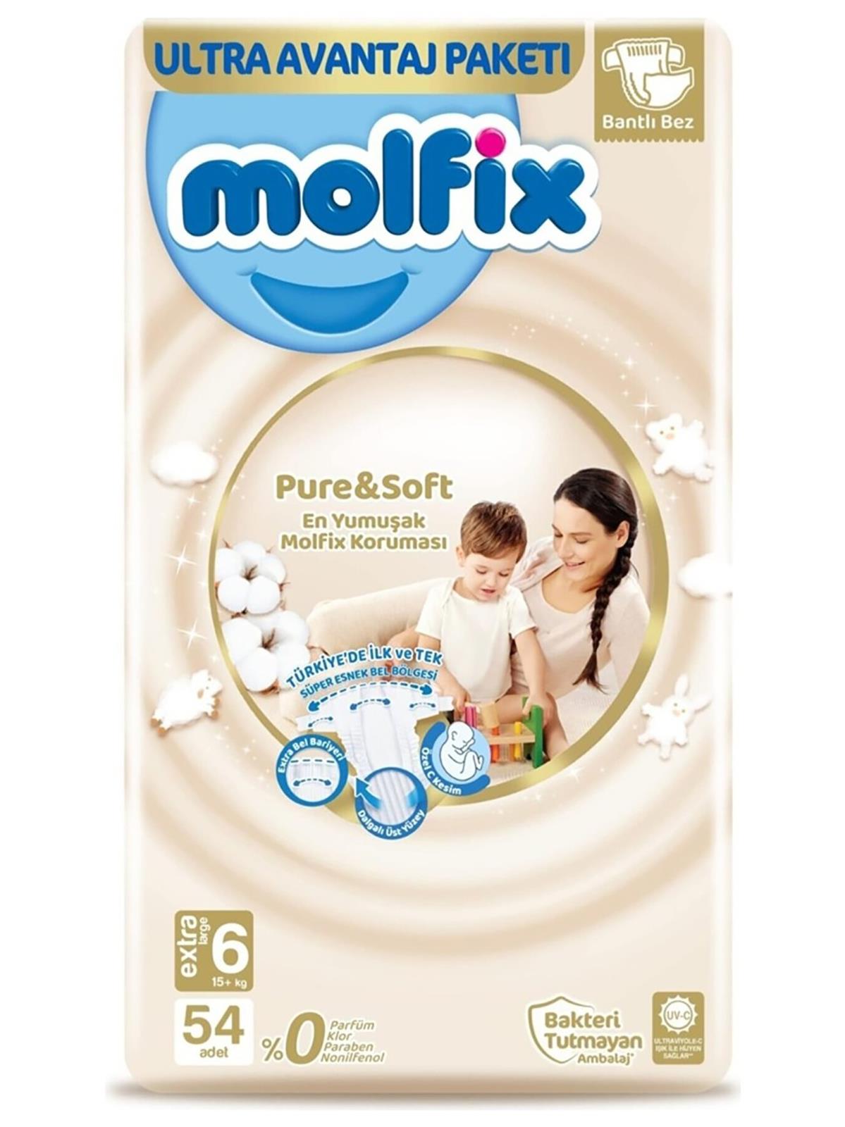 Molfix Pure&Soft Bebek Bezi Extra Large 6 Beden 54 Adet Ultra Avantaj Paketi