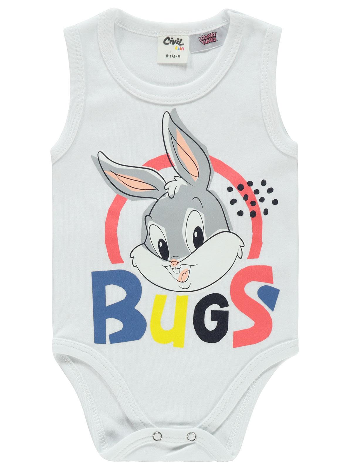 Bugs Bunny Erkek Bebek Çıtçıtlı Badi 0-18 Ay Beyaz