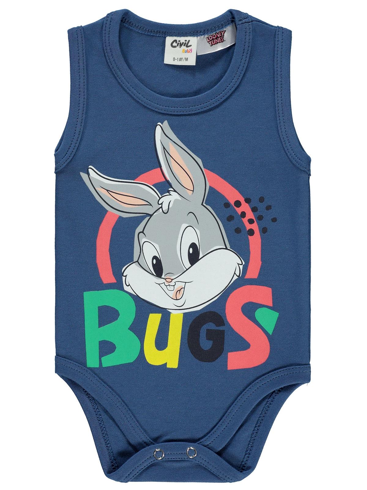 Bugs Bunny Erkek Bebek Çıtçıtlı Badi 0-18 Ay İndigo