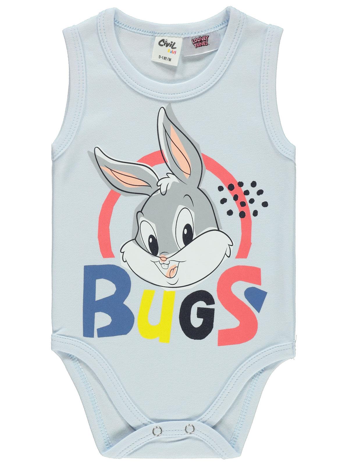 Bugs Bunny Erkek Bebek Çıtçıtlı Badi 0-18 Ay Mavi