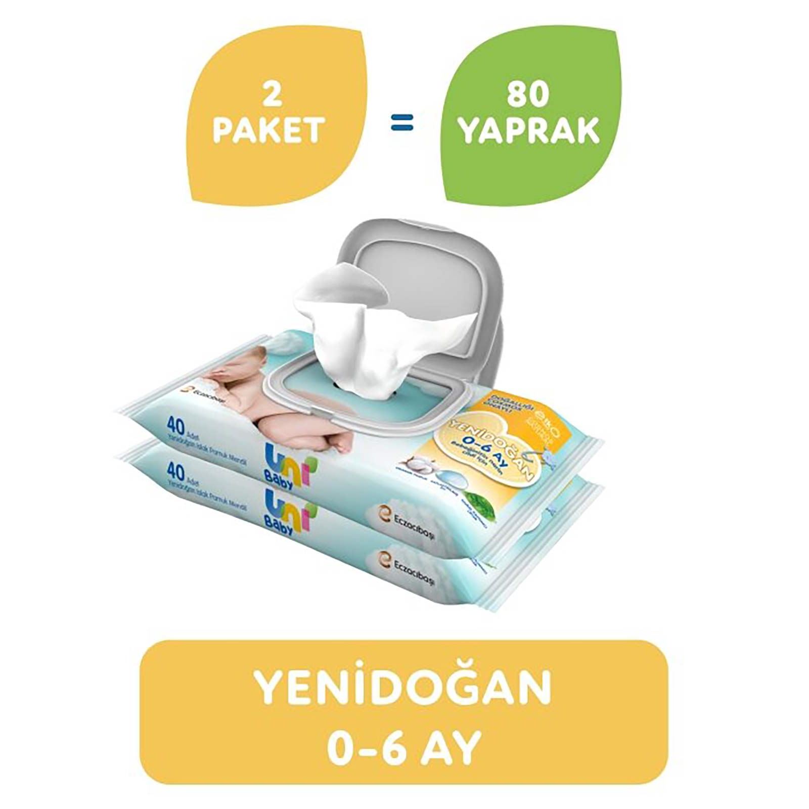 Uni Baby Yenidoğan 2'li Islak Mendil 80 Yaprak
