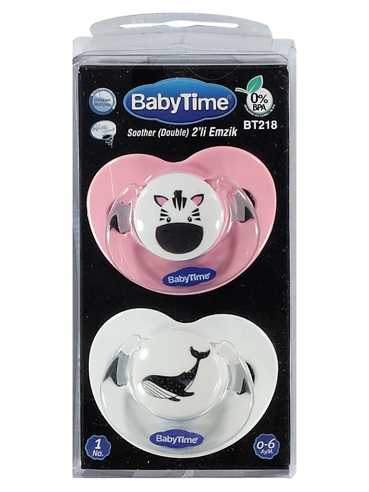 Baby Time Scoother Silikon Damaklı 2'li Emzik 0-6 Ay Beyaz-Pembe