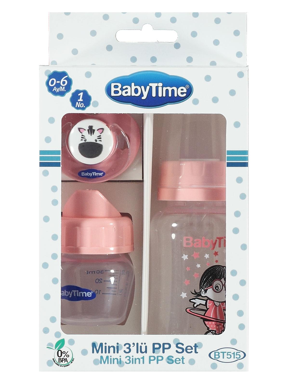 Babytime Mini 3'lü Pp Plastik Biberon Set 0-6 Ay Pembe