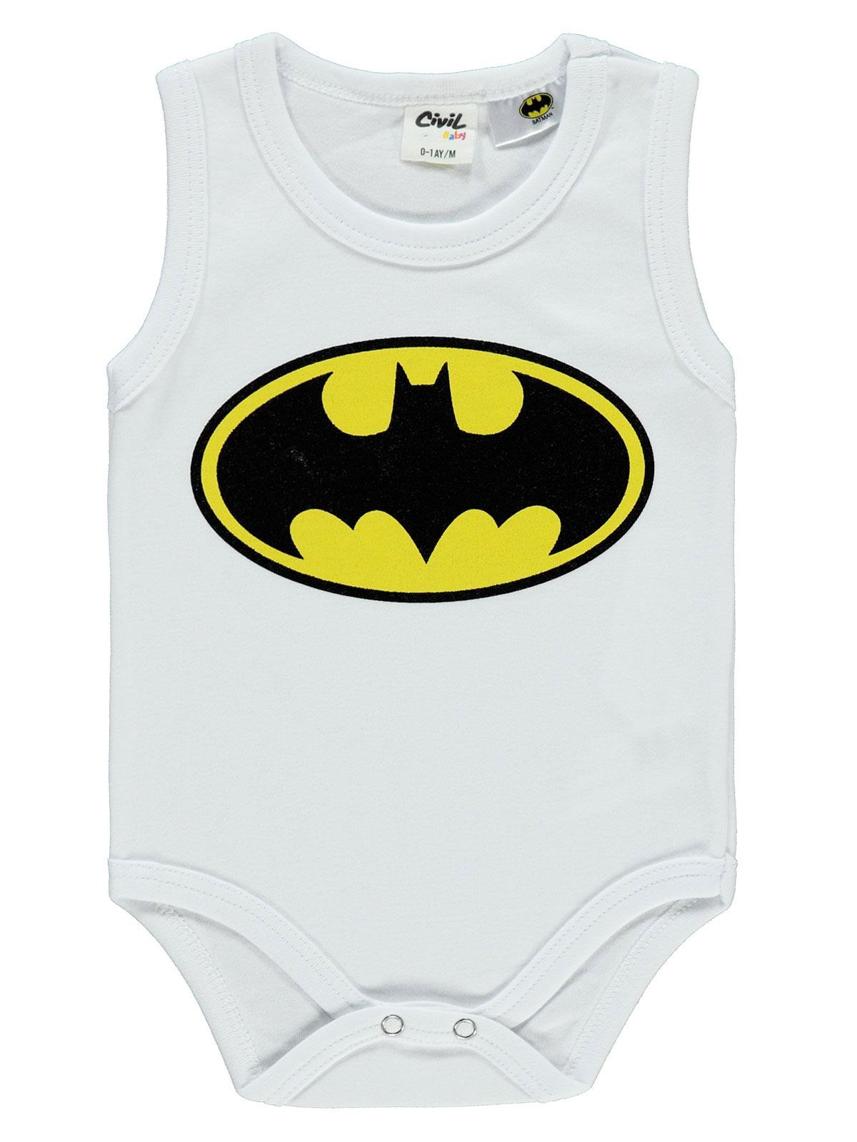 Batman Erkek Bebek Çıtçıtlı Badi 0-18 Ay Beyaz