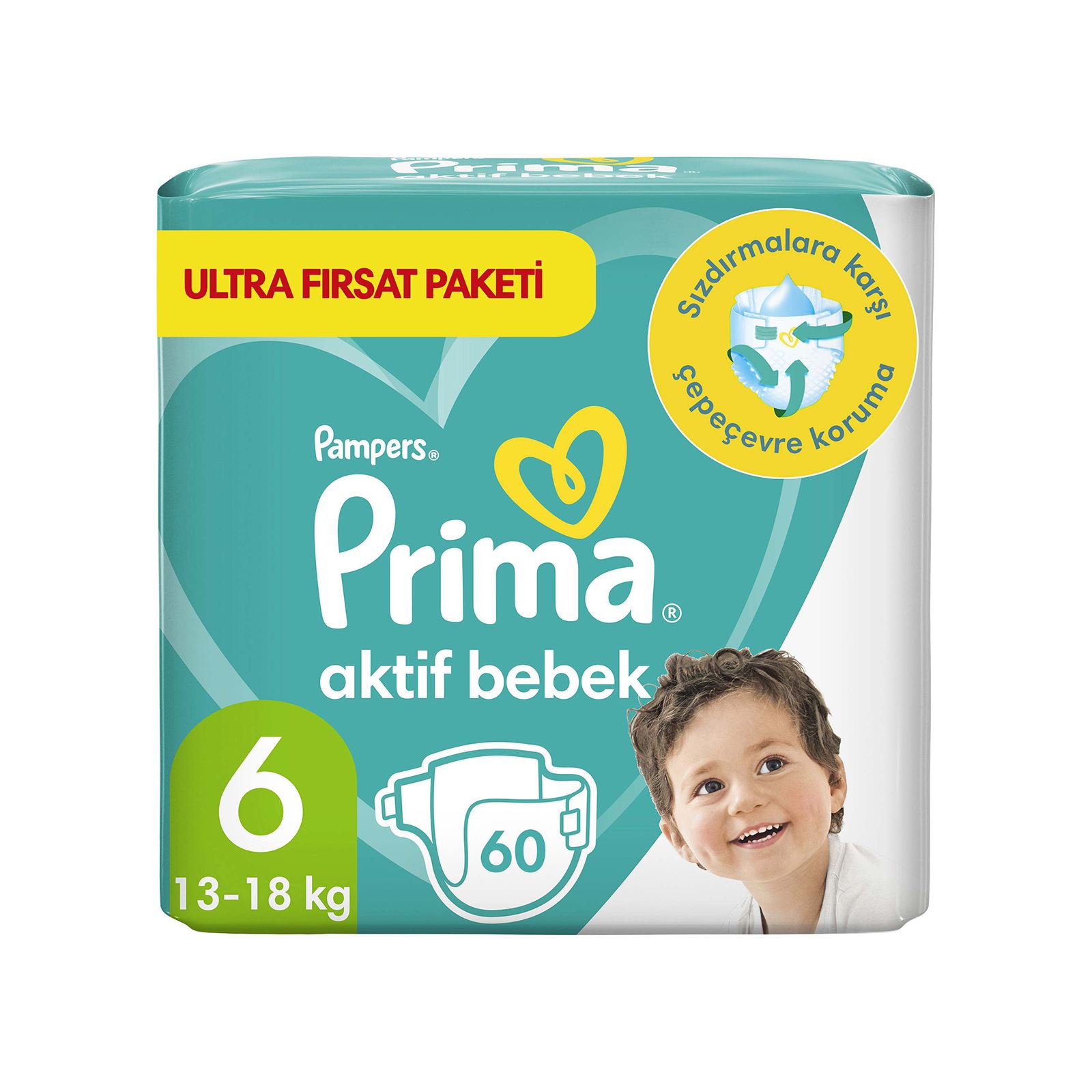 Prima Bebek Bezi Aktif Bebek 6 Beden 60 Adet Extra Large Ultra Fırsat Paketi