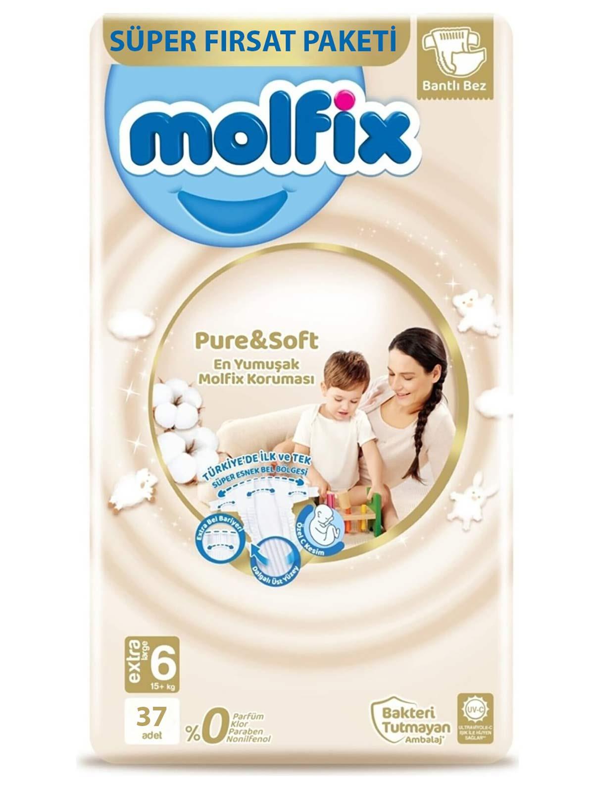 Molfıx Pure&Soft Bebek Bezi Extra Large 6 Beden 37 Adet Süper Fırsat Paketi