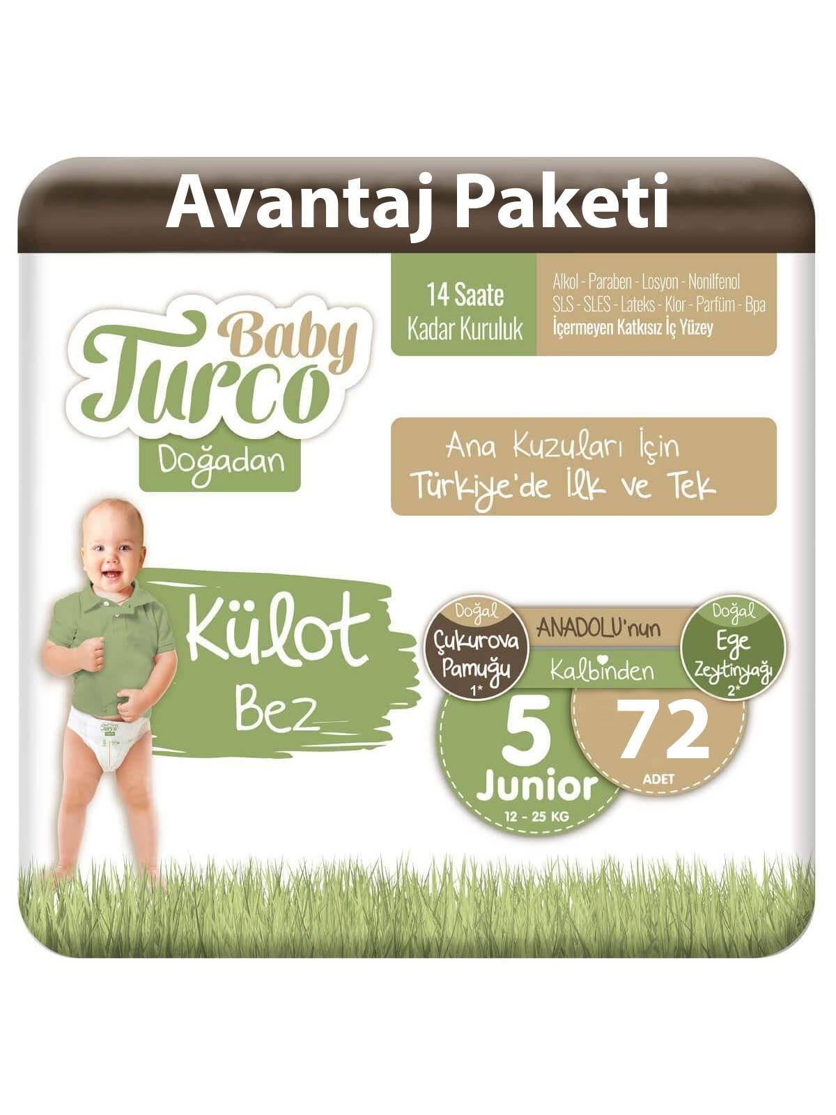 Baby Turco Doğadan Külot Bez 5 Numara Junior Bebek Bezi 72 Adet