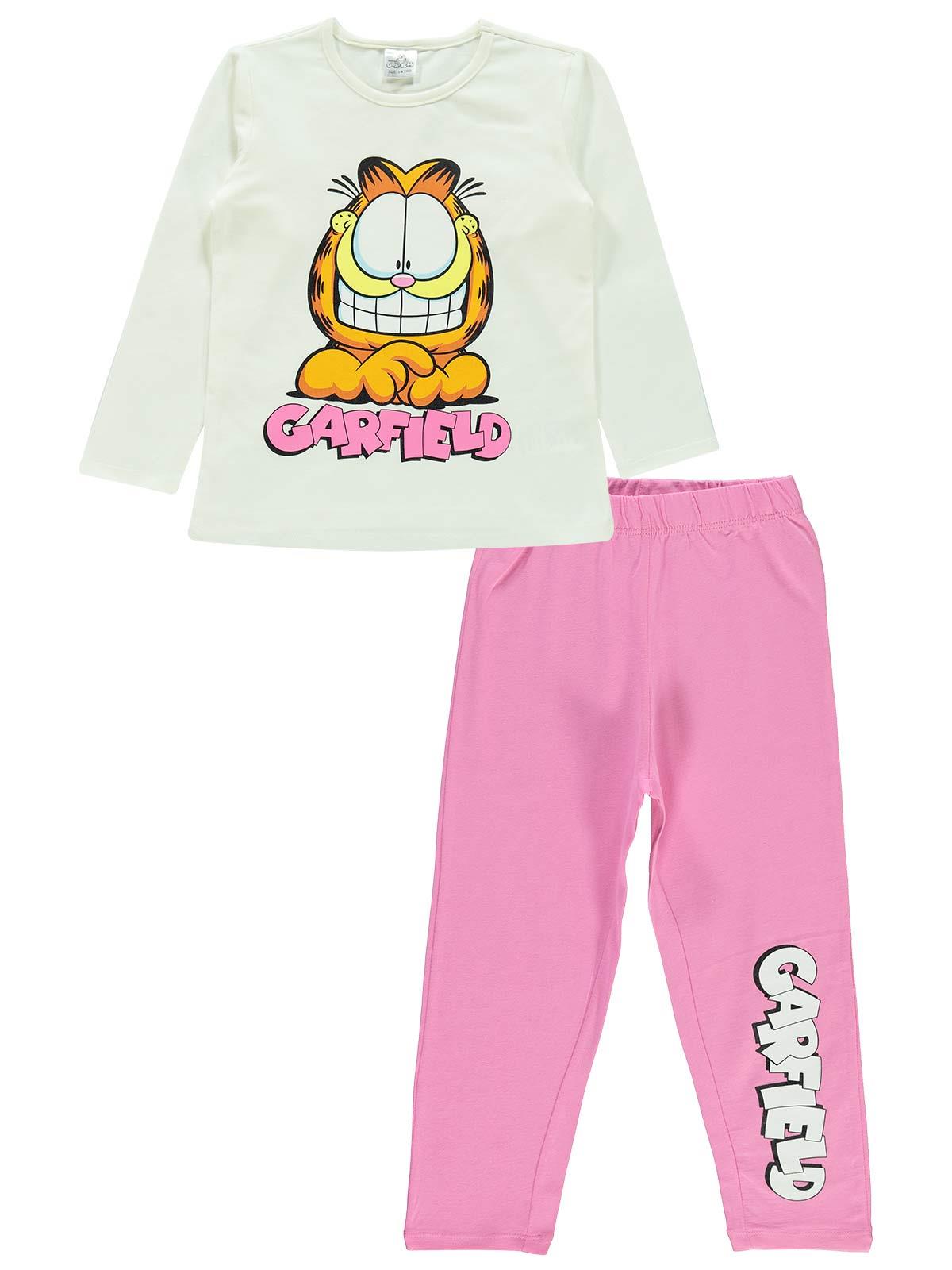 Garfield Kız Çocuk Pijama Takmı 3-9 Yaş Ekru
