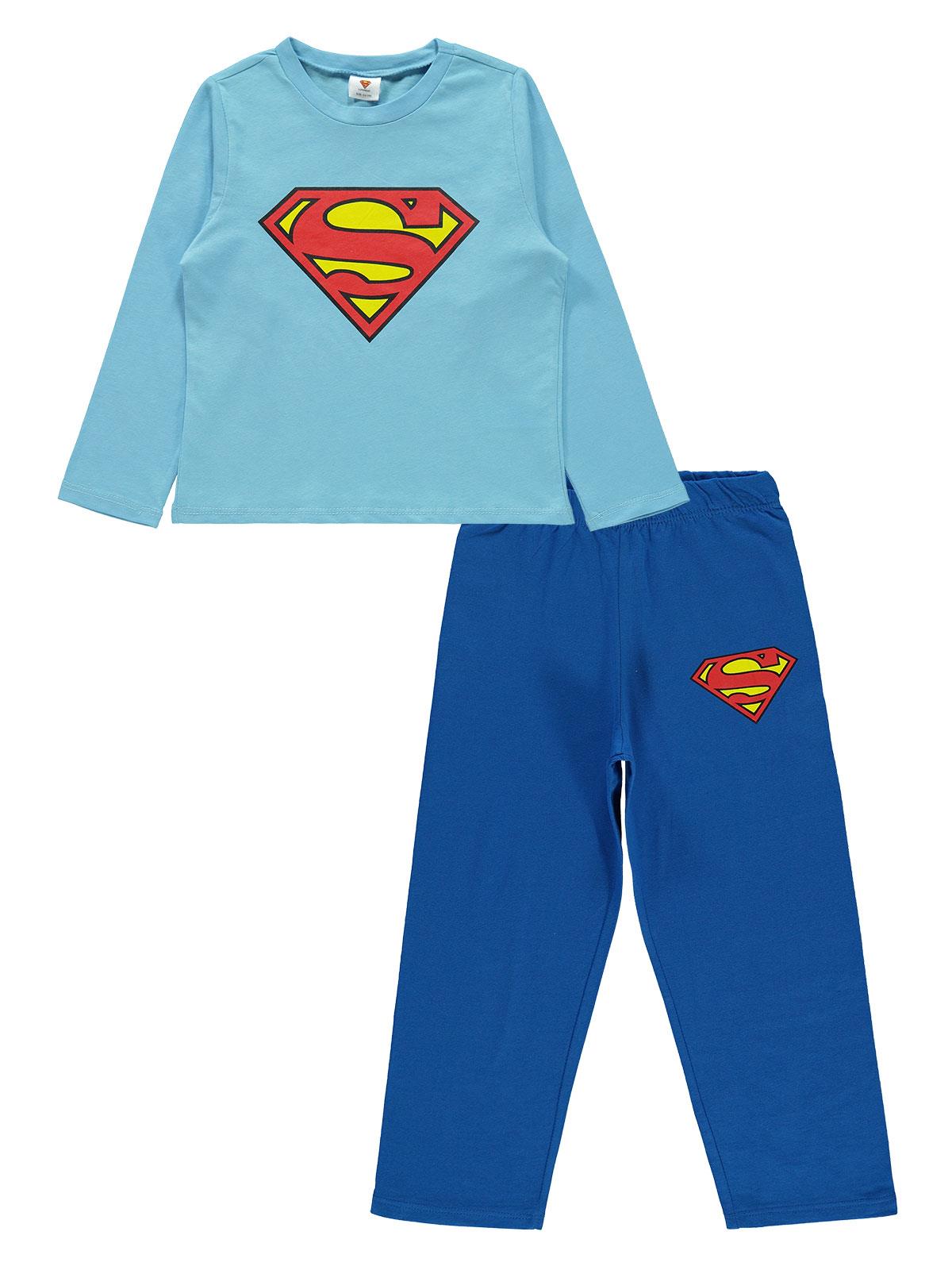 Süperman Erkek Çocuk Pijama Takımı 3-9 Yaş Mavi