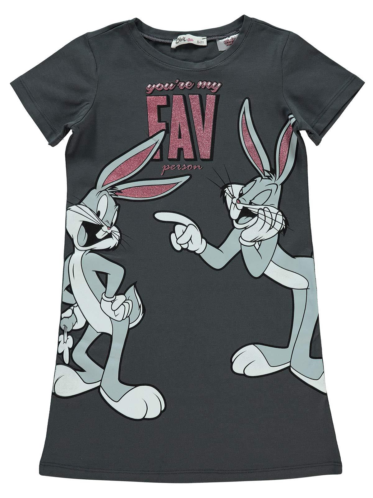Bugs Bunny Kız Çocuk Elbise 6-9 Yaş Füme