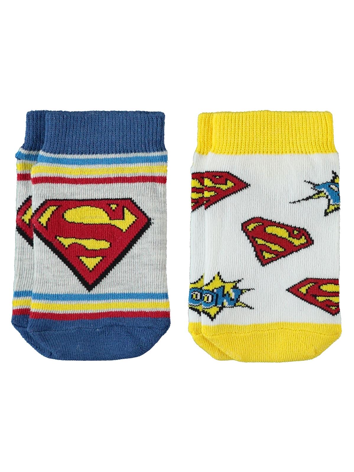 Süperman Erkek Çocuk 2'li Patik Çorap 3-11 Yaş Beyaz