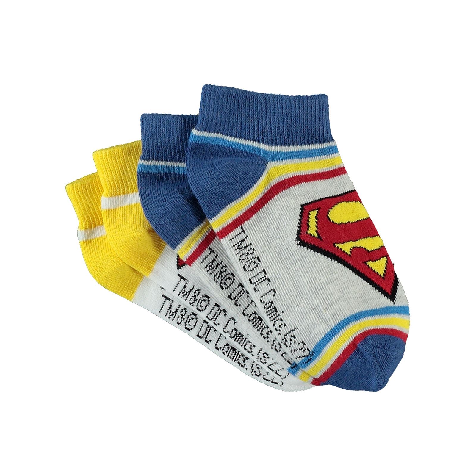 Süperman Erkek Çocuk 2'li Patik Çorap 3-11 Yaş Beyaz