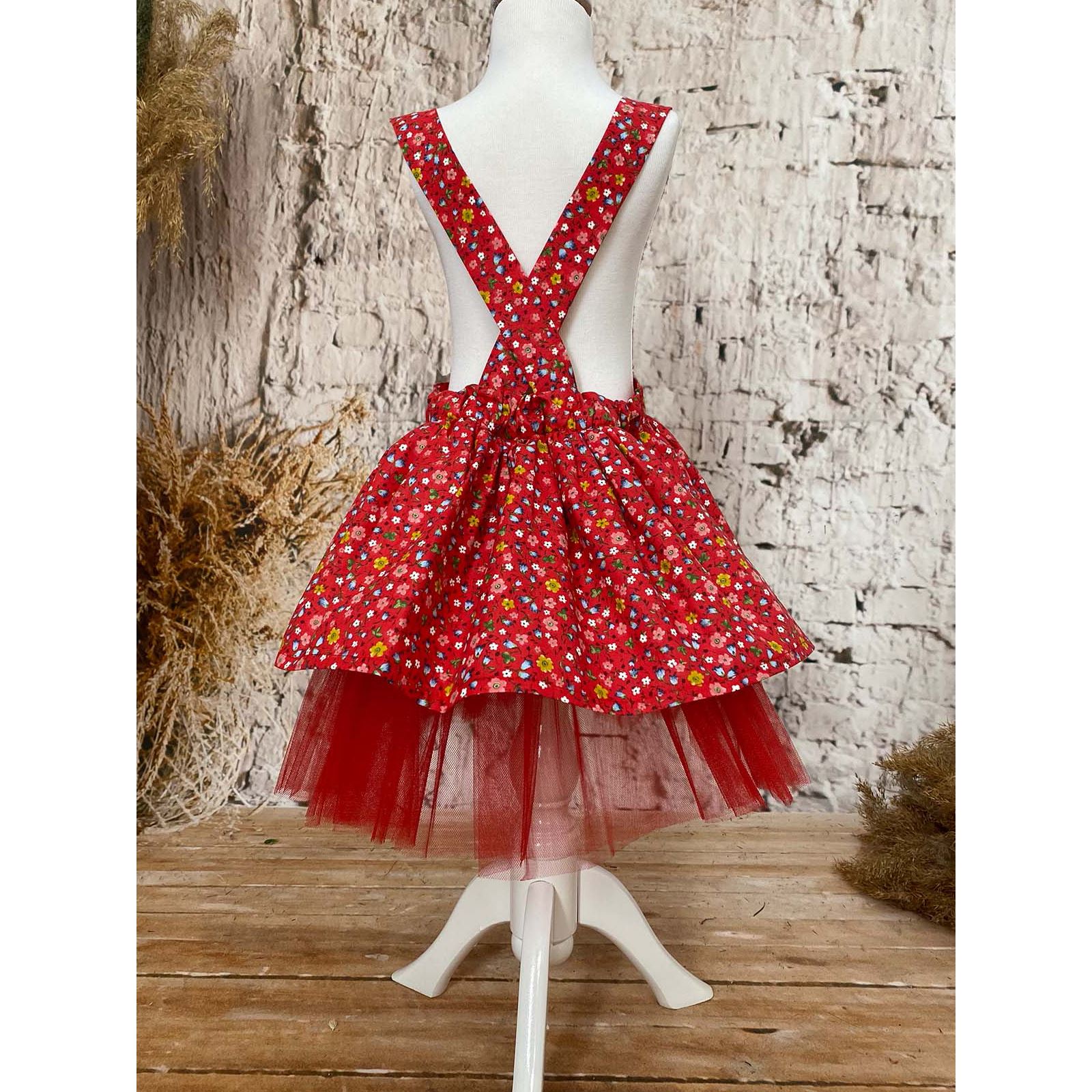 Kız Çocuk Elbise Bandana Takım Çiçekli 1-5 Yaş Kırmızı