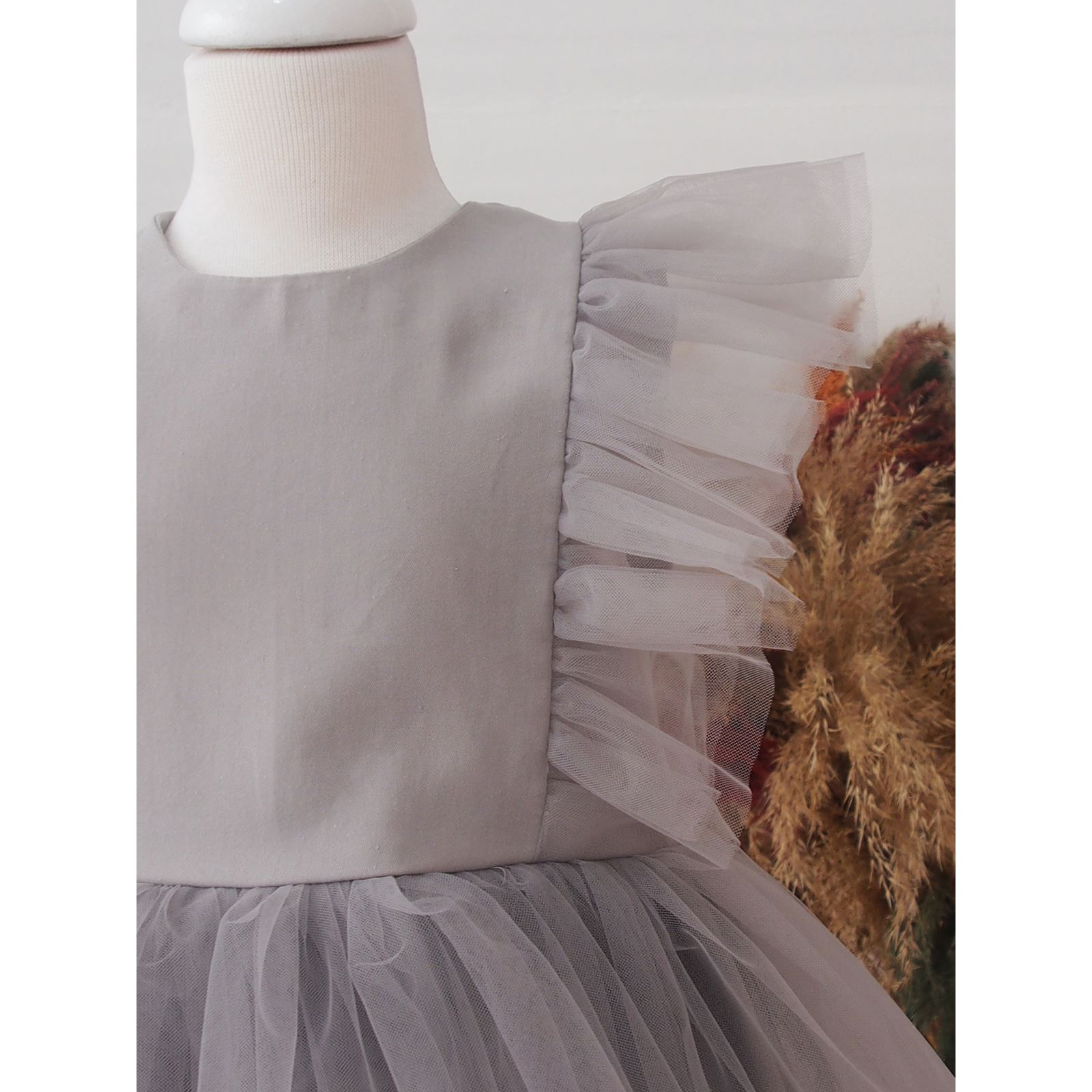Shecco Babba Tül Detaylı Tütü Elbise Bandana 1-5 Yaş Takım Gri