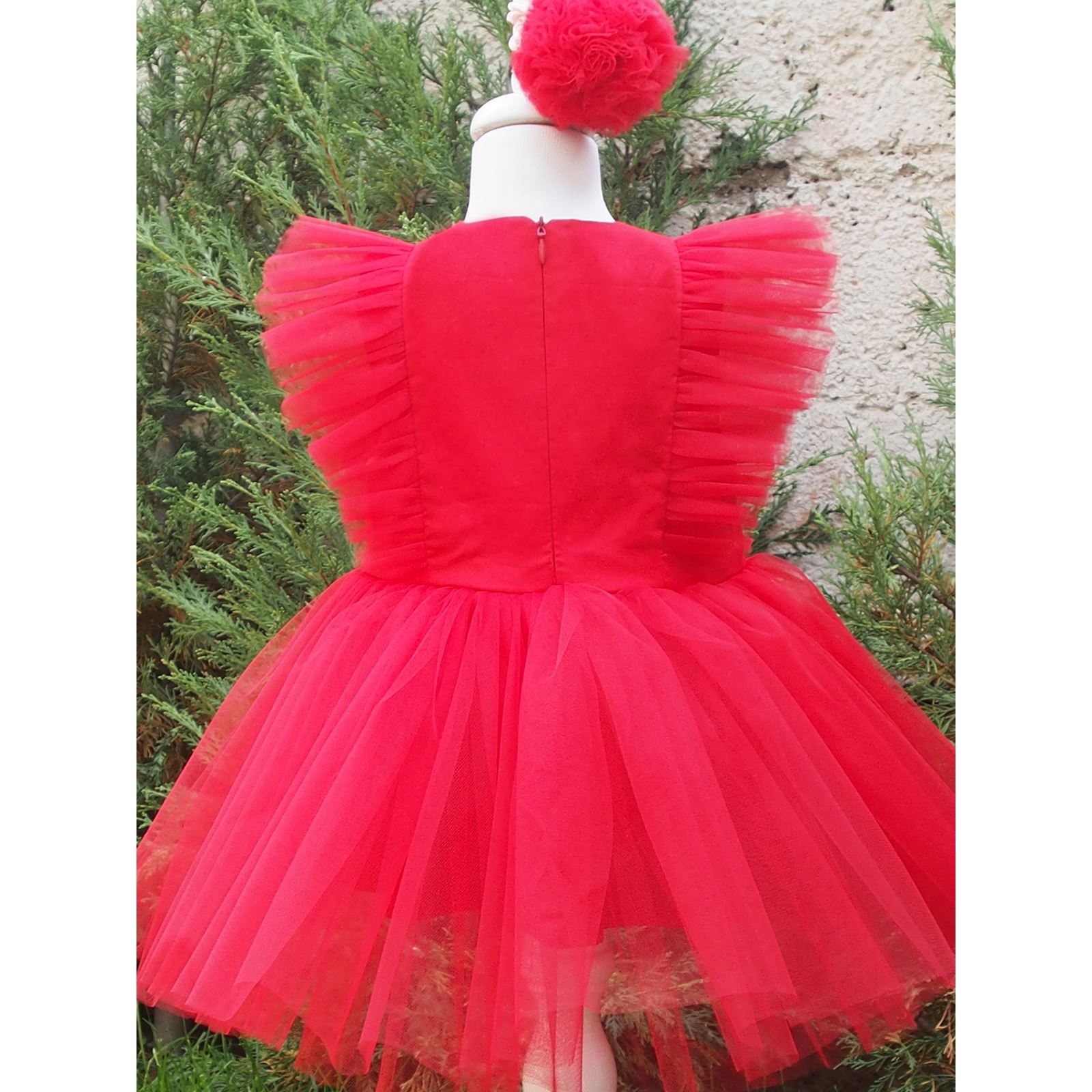 Shecco Babba Tül Detaylı Tütü Elbise Bandana 1-5 Yaş Takım Kırmızı