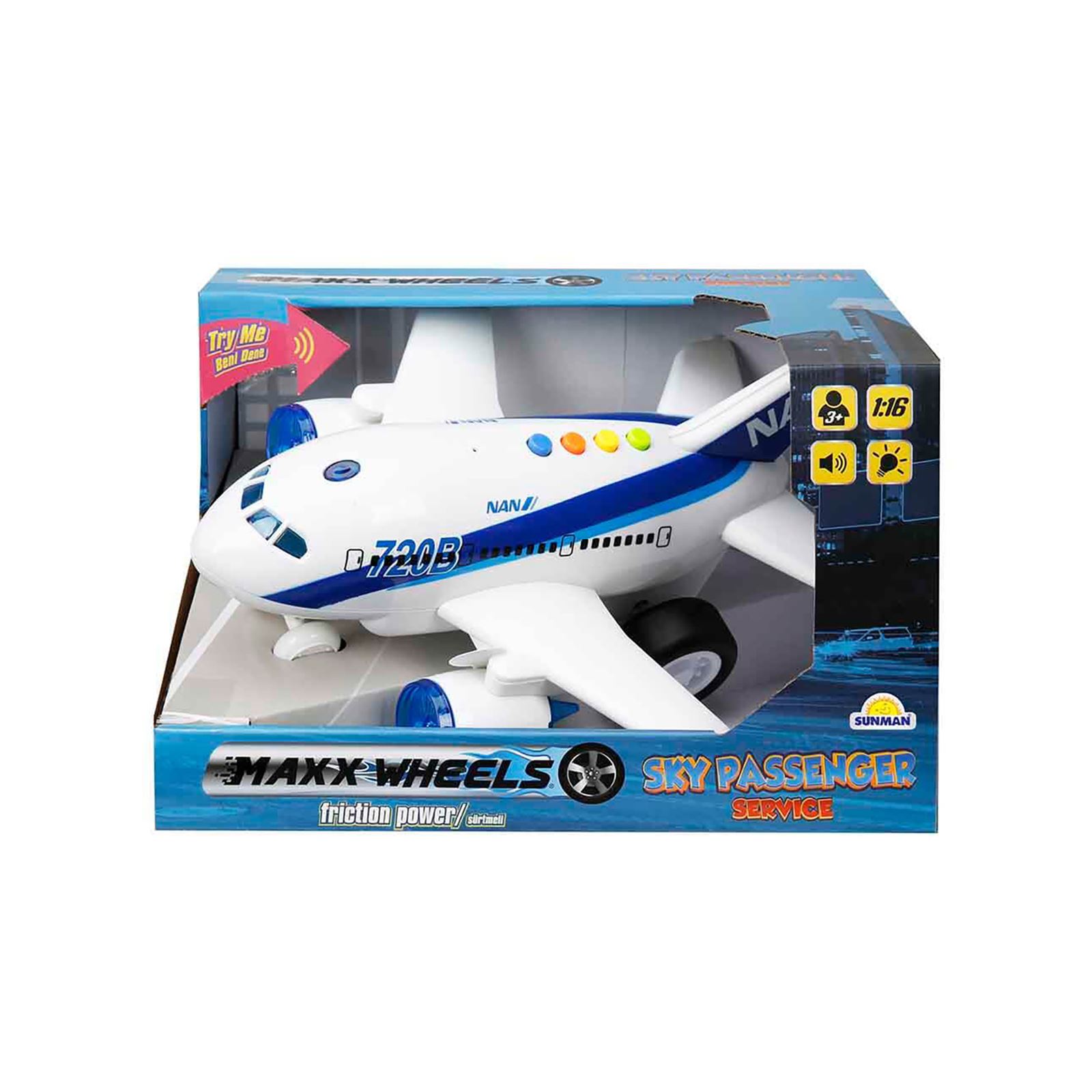 1:16 Maxx Wheels Sesli ve Işıklı Uçak - 720b Beyaz