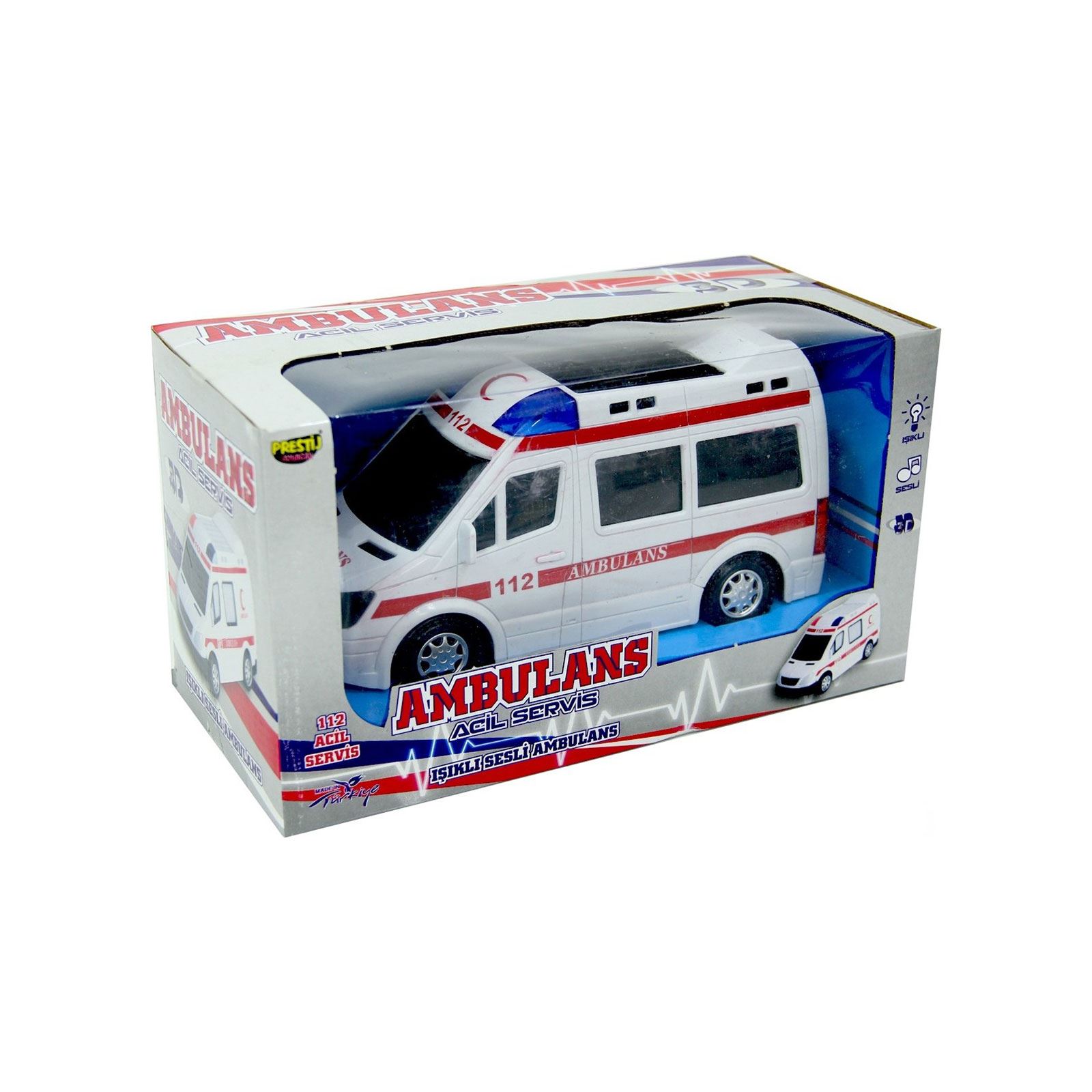 Prestij Oyuncak Kutulu Pilli Işıklı Ambulans Kırmızı