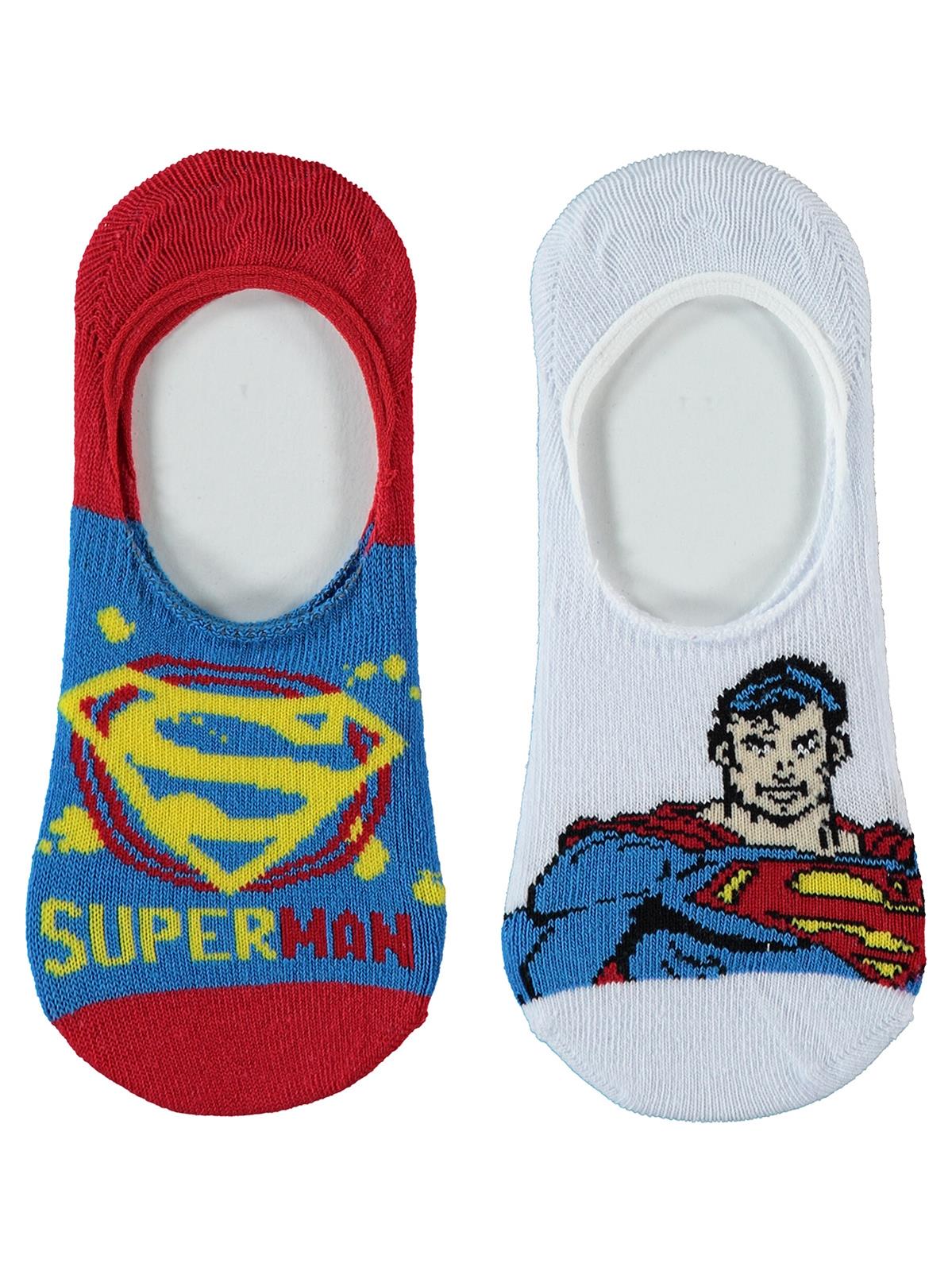 Süperman Erkek Çocuk 2'li Babet Çorap 3-11 Yaş Beyaz