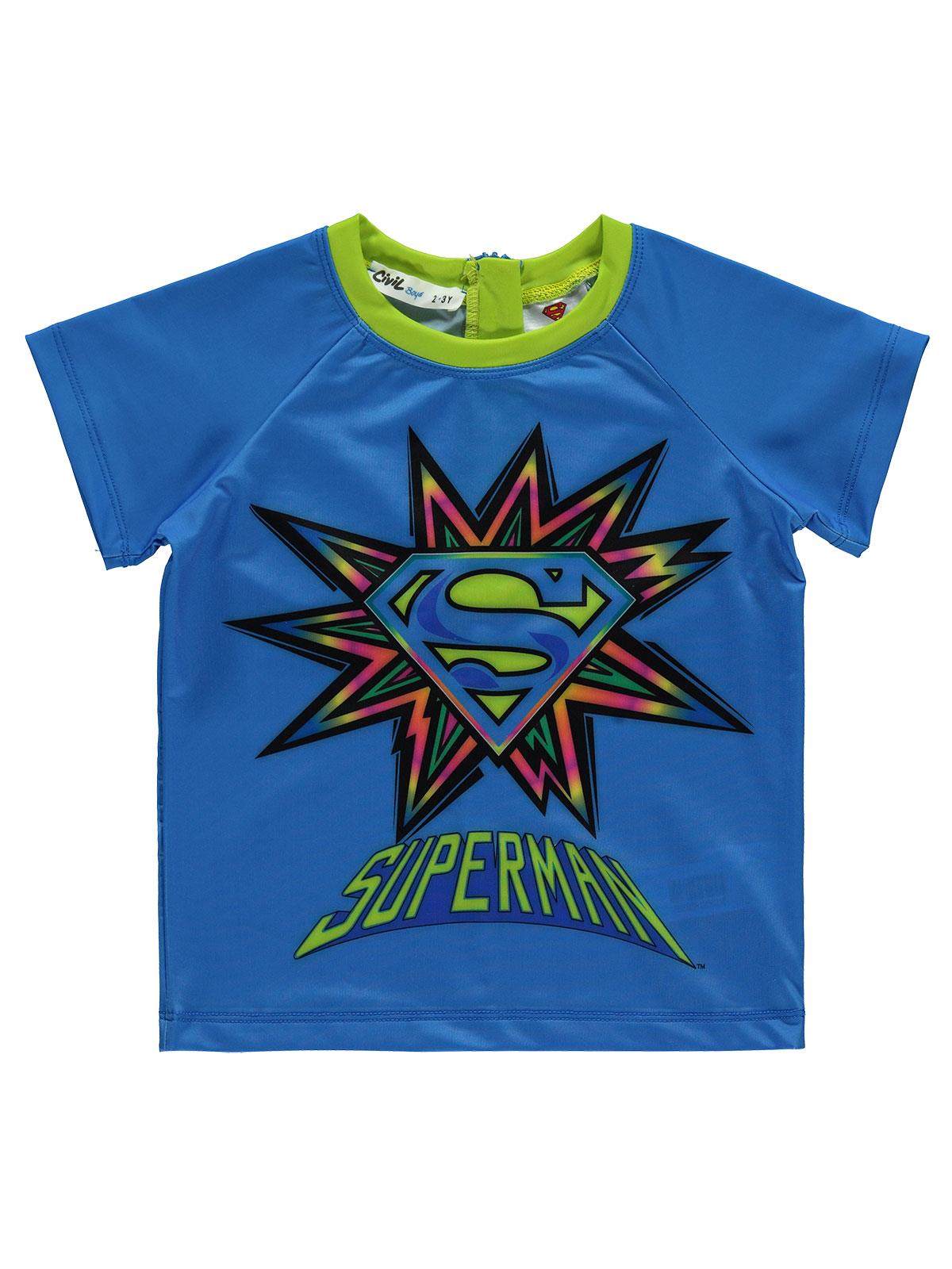 Süperman Erkek Çocuk Tişört Mayo 2-5 Yaş Saks Mavisi