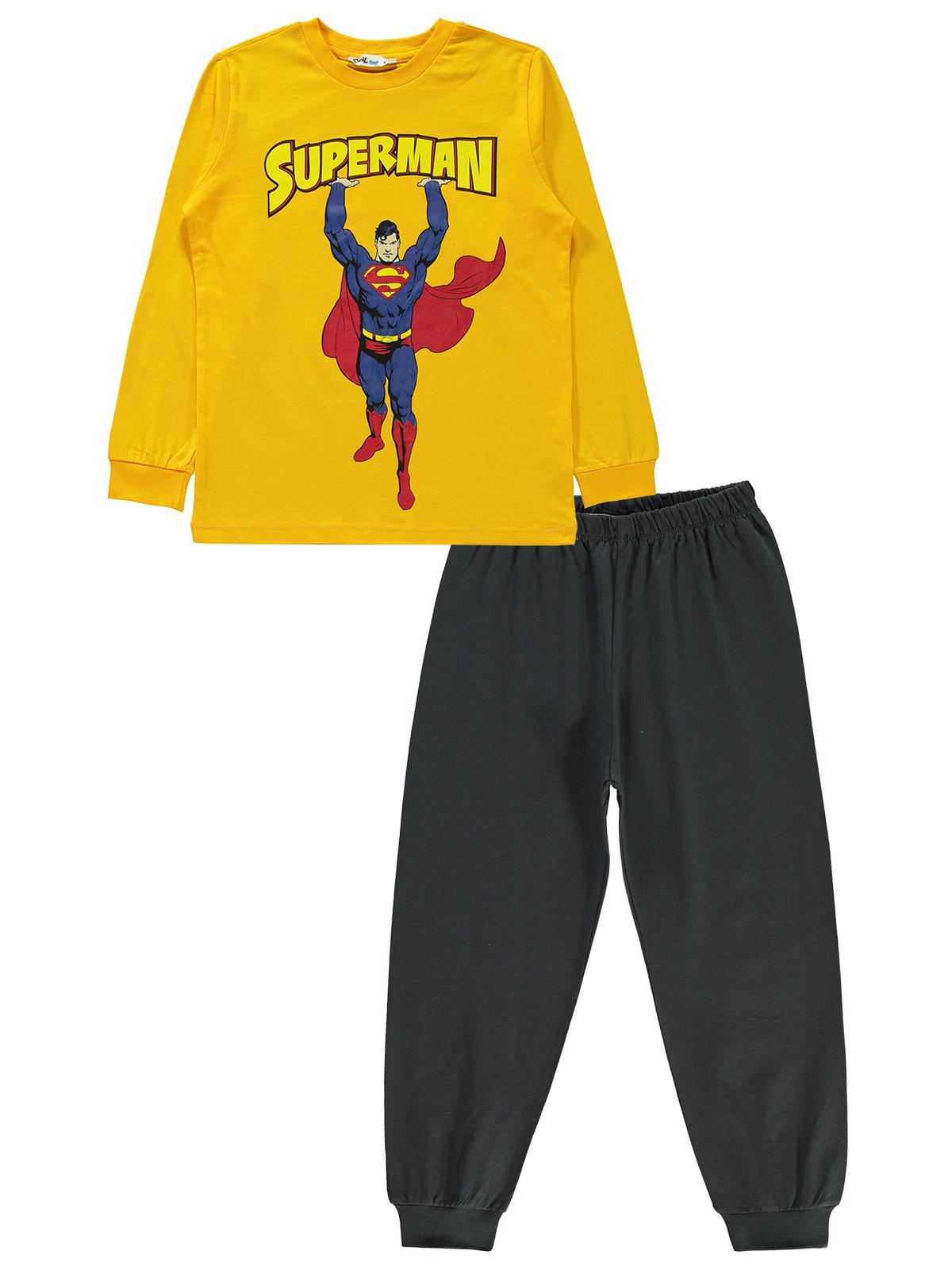 Süperman Erkek Çocuk Pijama Takımı 6-9 Yaş Hardal
