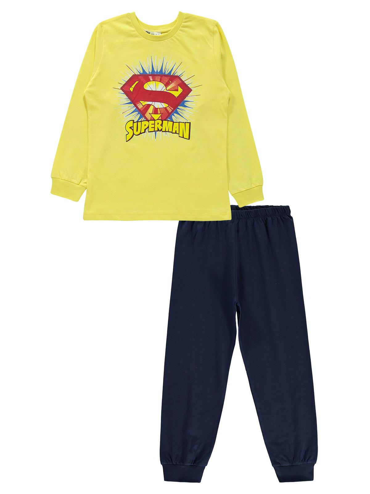 Süperman Erkek Çocuk Pijama Takımı 6-9 Yaş Sarı