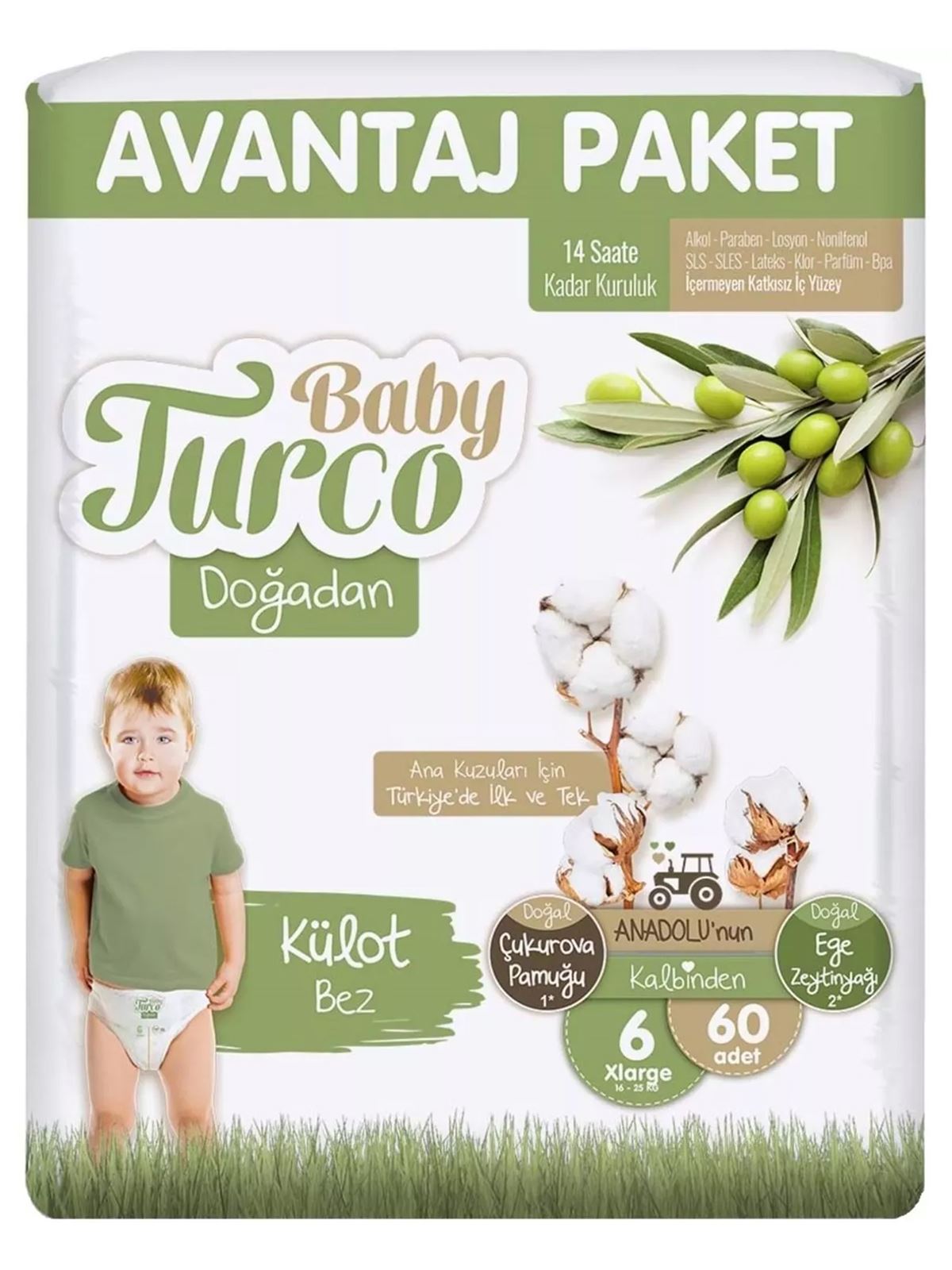 Baby Turco Doğadan Külot Bez 6 Numara Xlarge Bebek Bezi 60 Adet