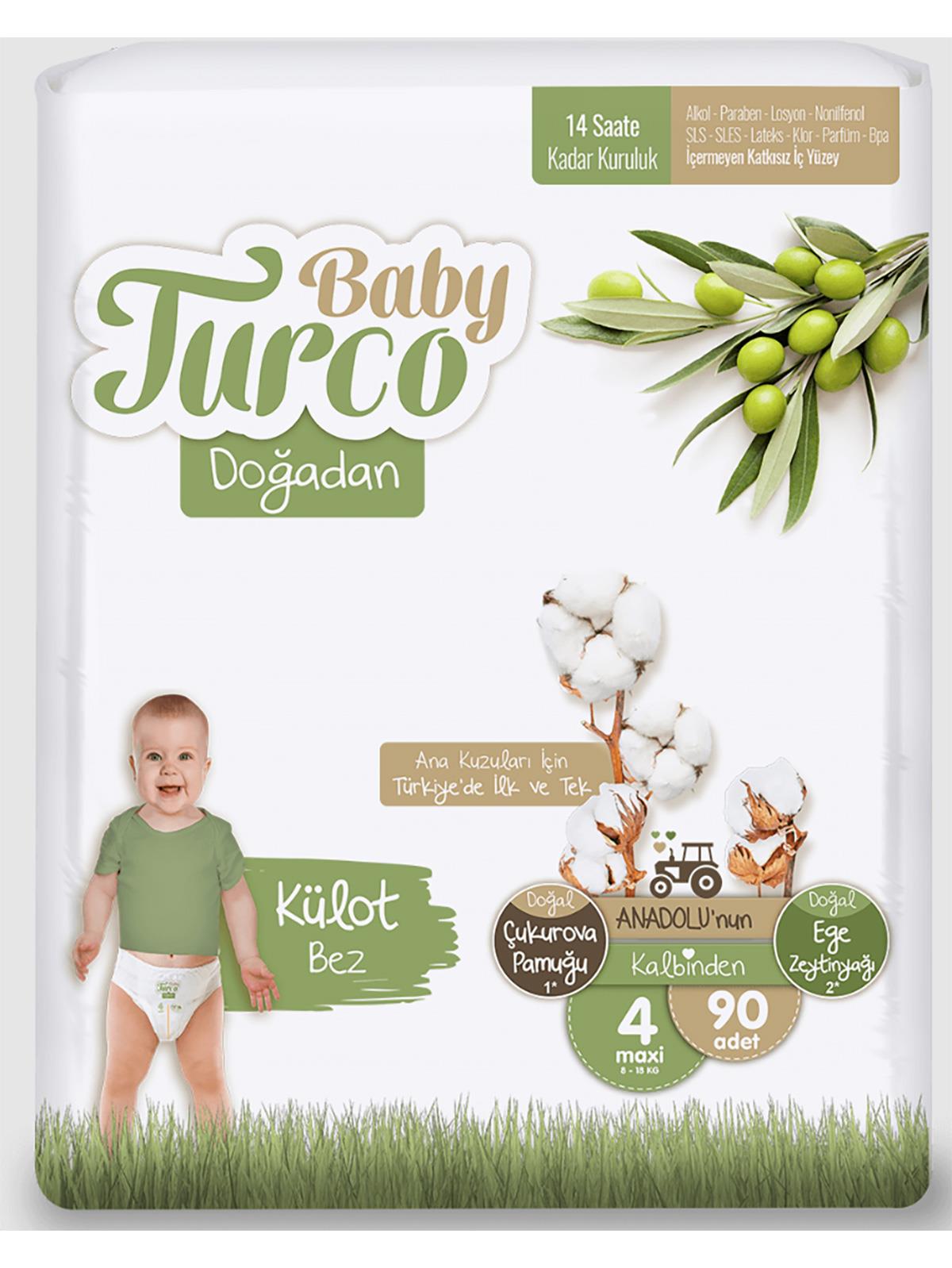 Baby Turco Doğadan Külot Bez 4 Numara Maxi Bebek Bezi 90 Adet