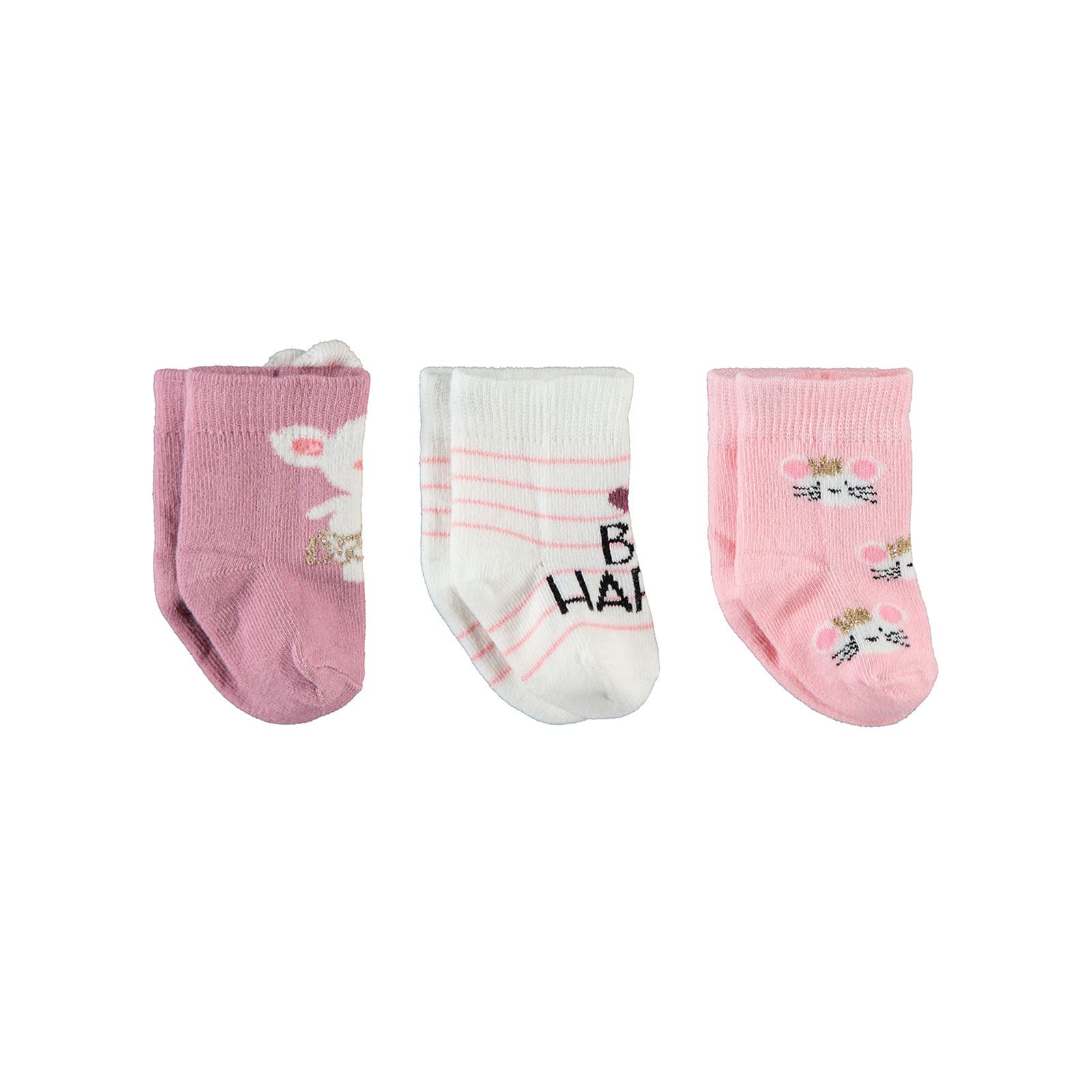 Civil Baby Kız Bebek 3'lü Çorap Set 6-18 Ay Gül Kurusu