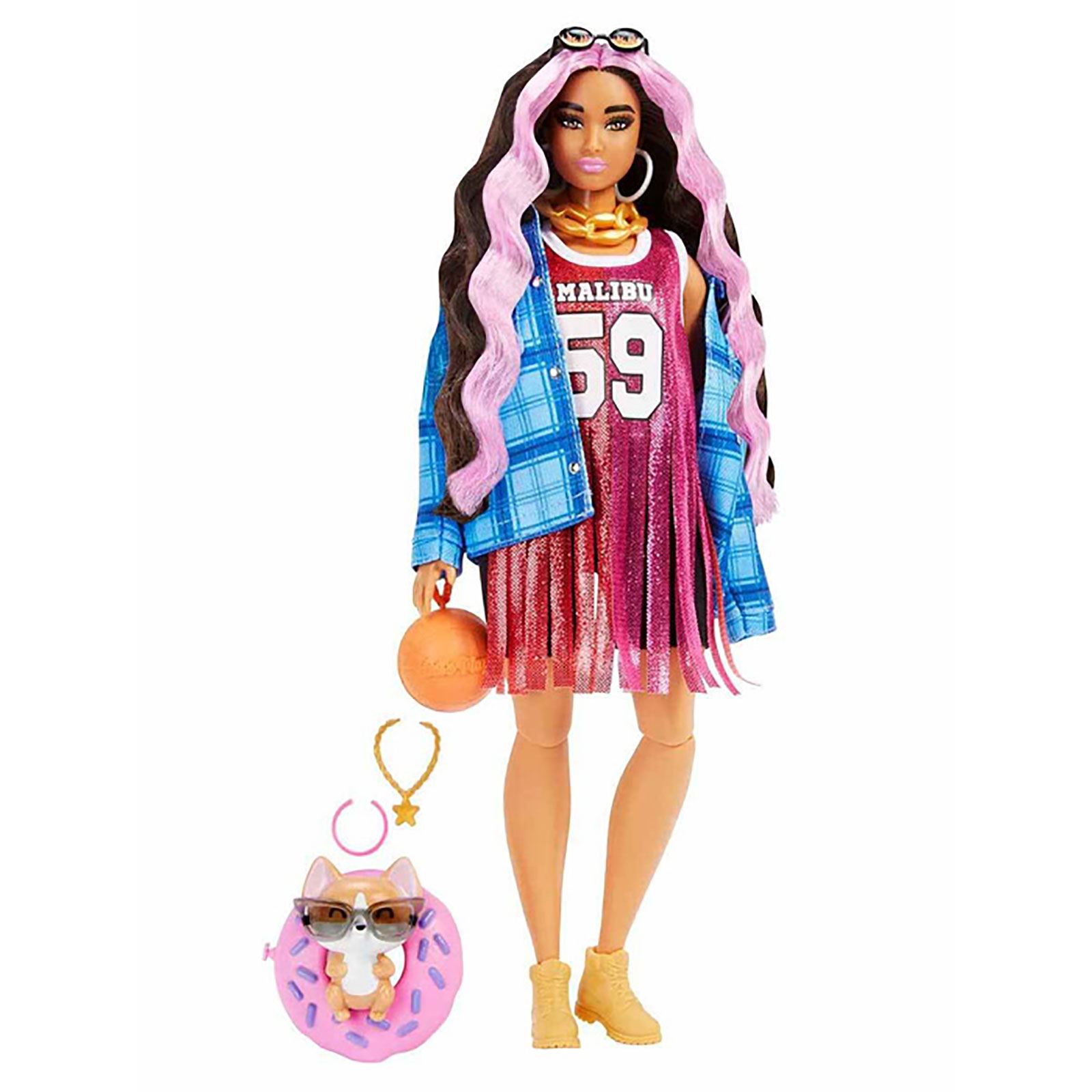 Barbie Extra Ekose Ceketli Bebek Mavi