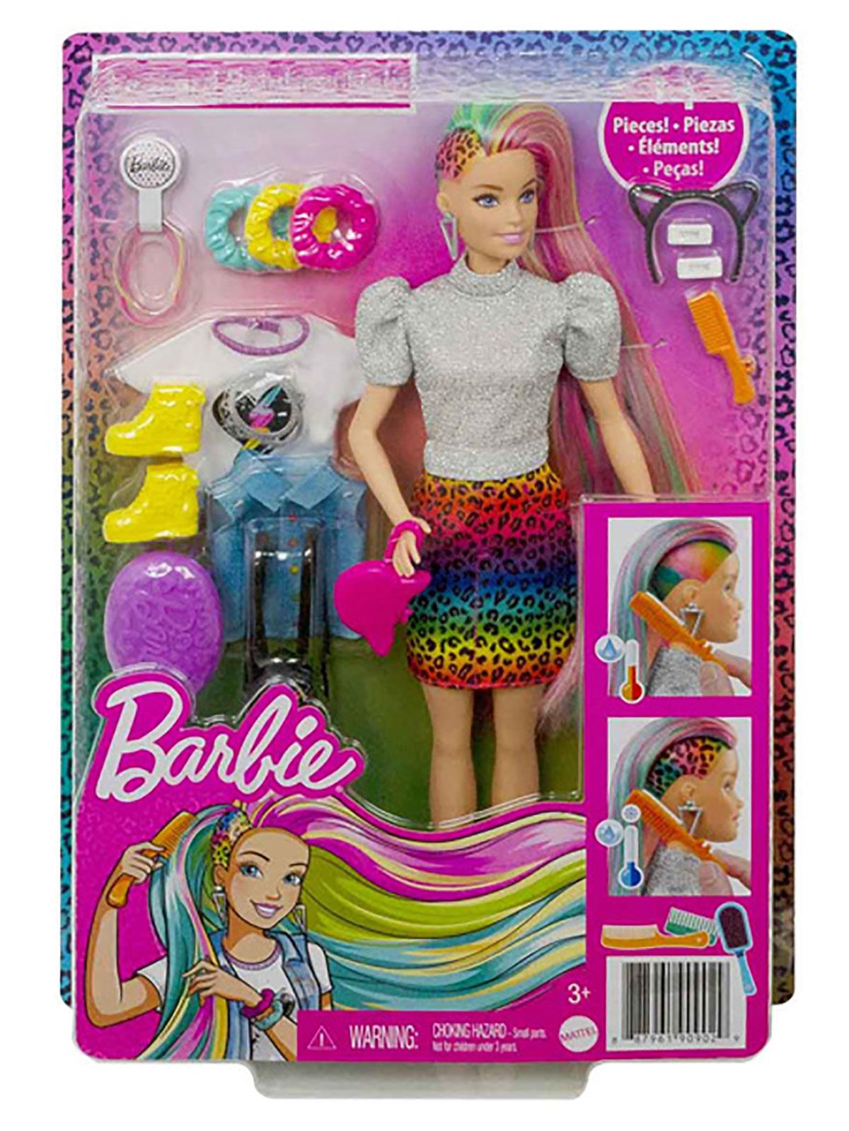 Barbie Leopar Desenli Saçlar Bebeği Gri