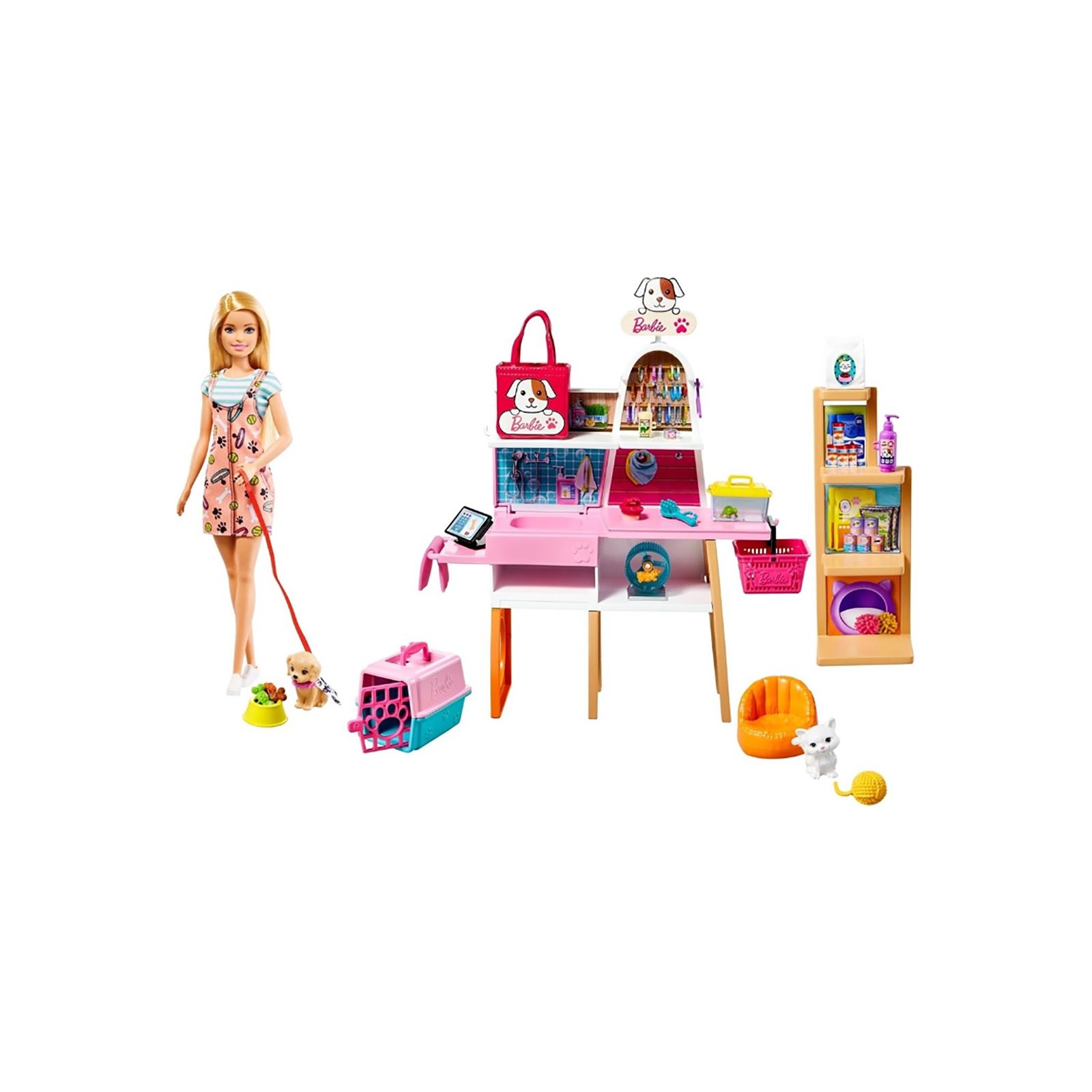 Barbie Bebek ve Evcil Hayvan Dükkanı Oyun Seti GRG90 Pembe