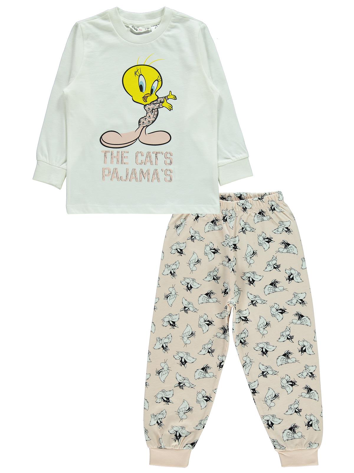 Tweety Kız Çocuk Pijama Takımı 2-5 Yaş Ekru