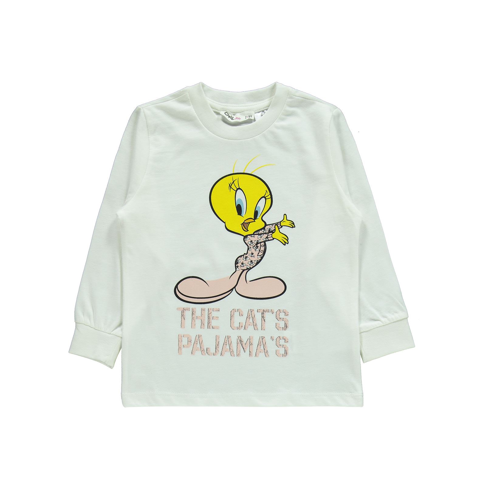 Tweety Kız Çocuk Pijama Takımı 2-5 Yaş Ekru