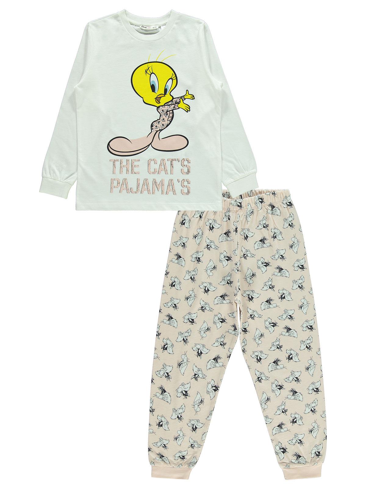 Tweety Kız Çocuk Pijama Takımı 6-9 Yaş Ekru