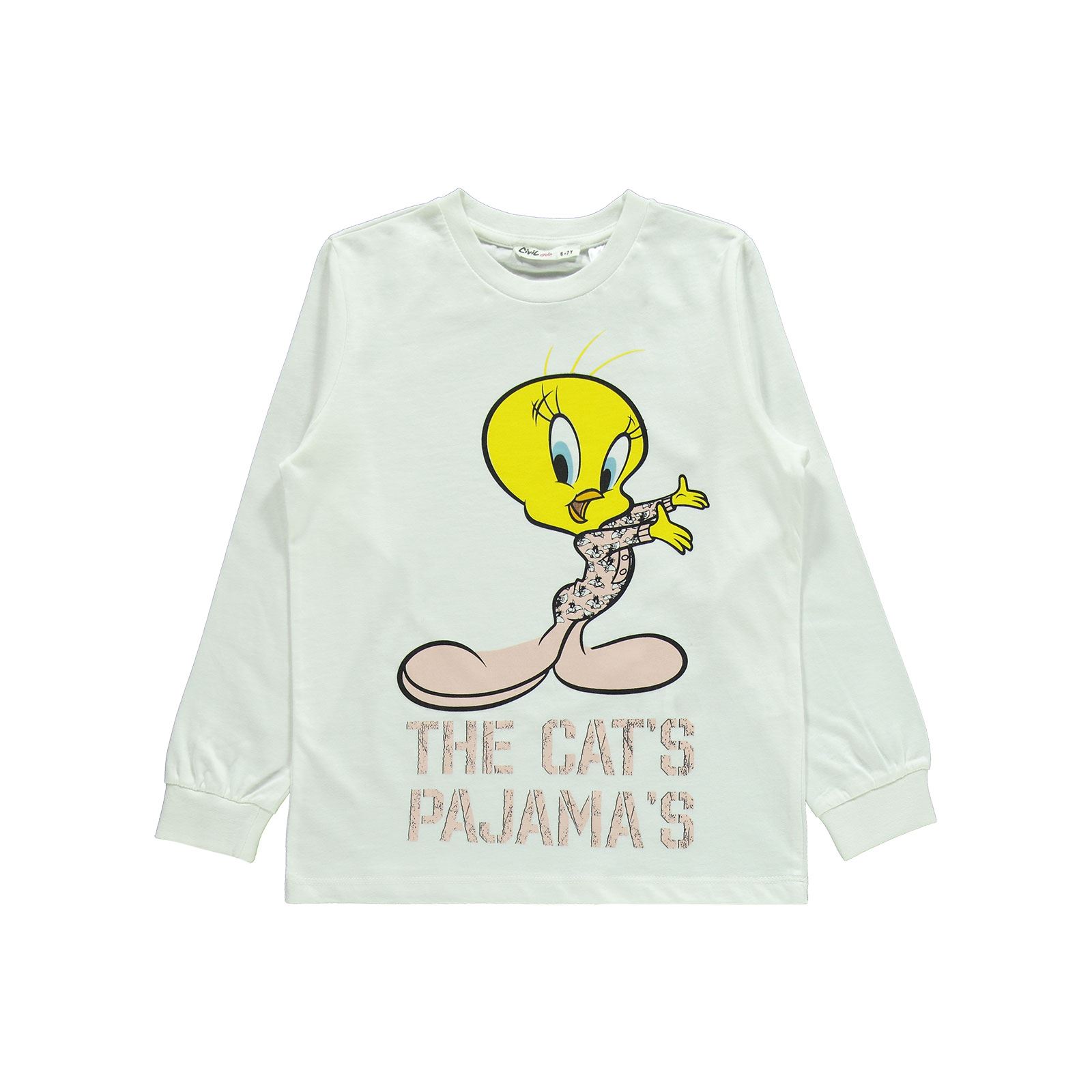 Tweety Kız Çocuk Pijama Takımı 6-9 Yaş Ekru