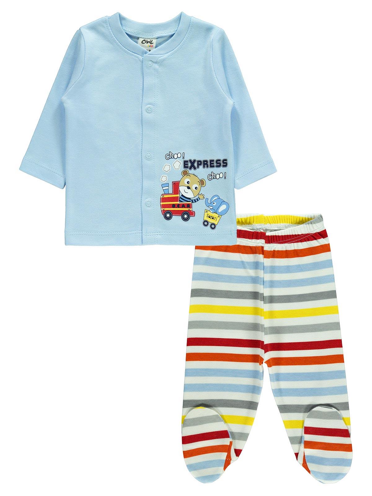 Civil Baby Erkek Bebek Pijama Takımı 1-6 Ay Buz Mavi