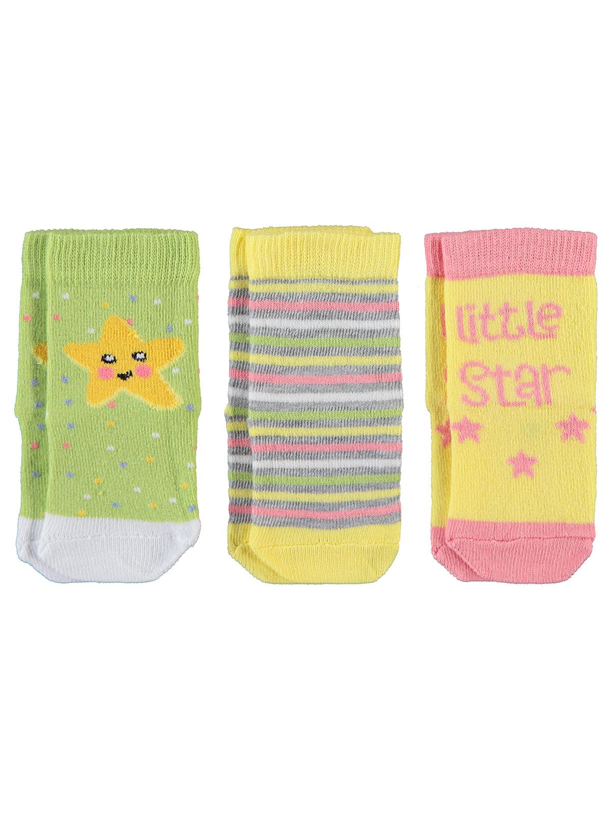 Civil Baby Kız Bebek 3'lü Çorap Set 0-12 Ay Sarı