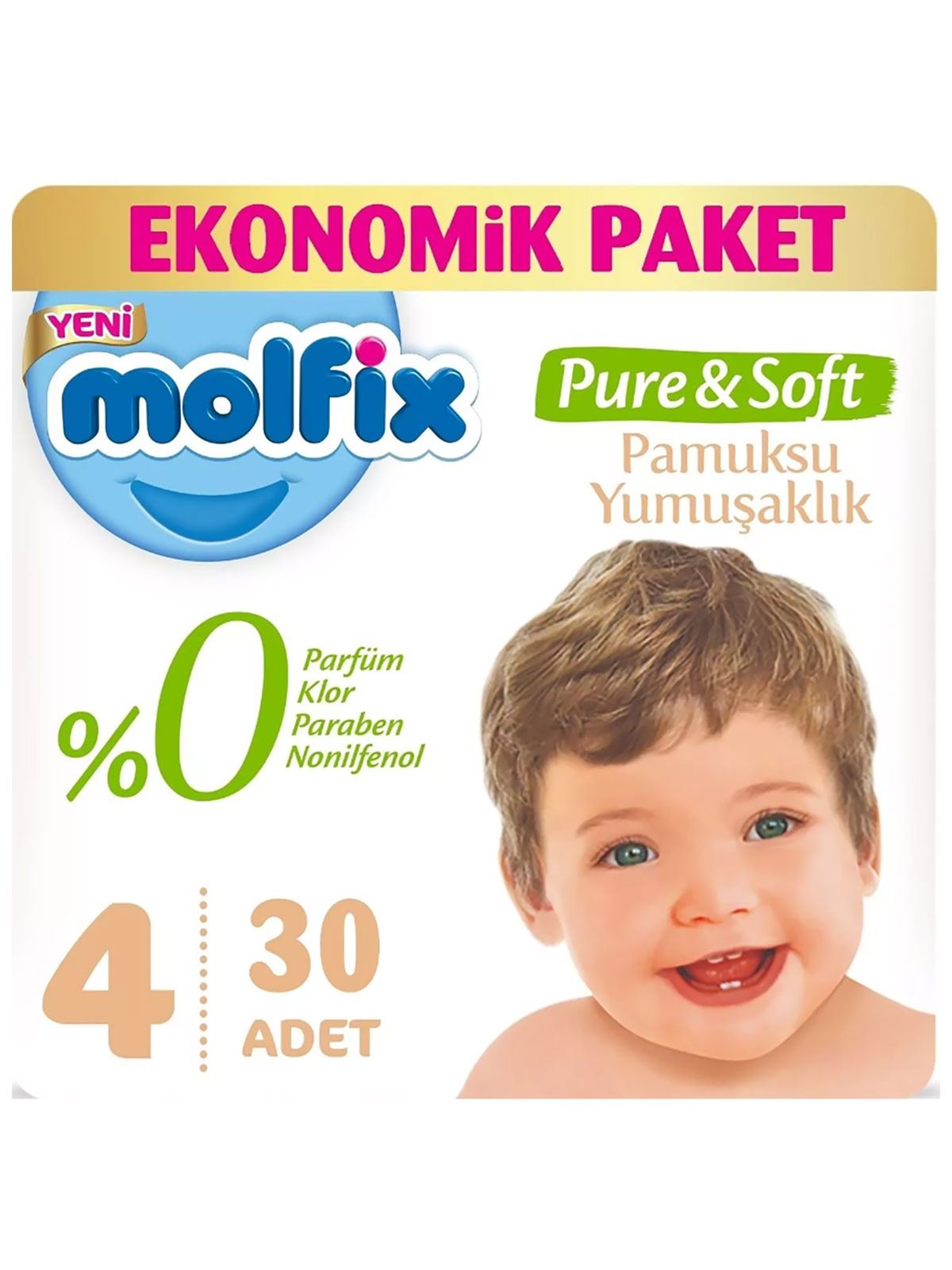 Molfix Pure&Soft Bebek Bezi 4 Beden Maxi 30 Adet 7-14 kg