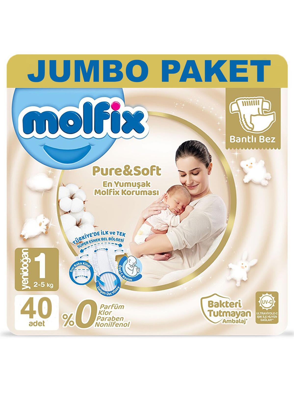 Molfix Pure & Soft Bebek Bezi 1 Beden Yenidoğan 40'lı Ekonomik Paket