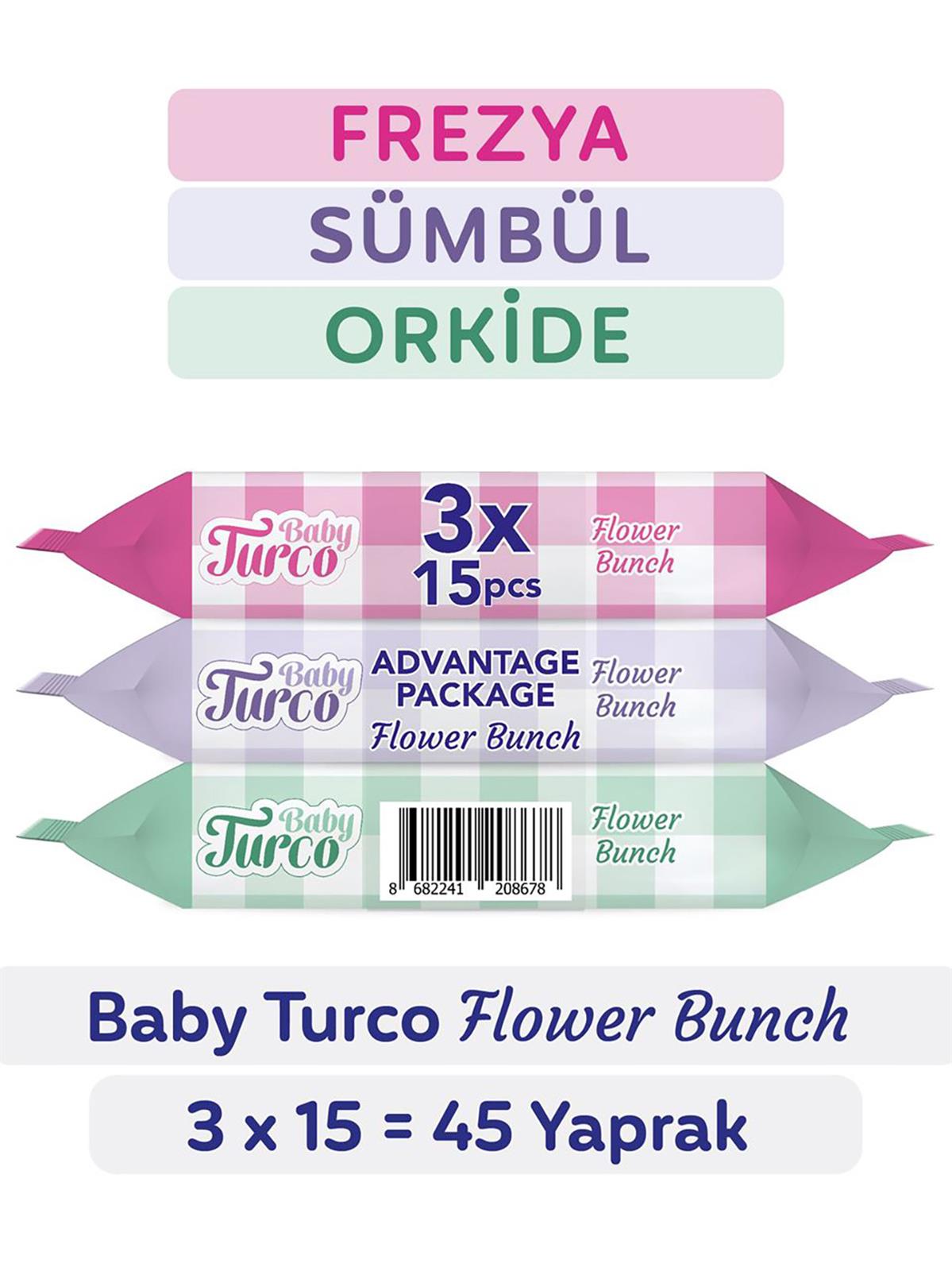 Baby Turco Flower Bunch Cep Mendili 3x15 (45 Yaprak)