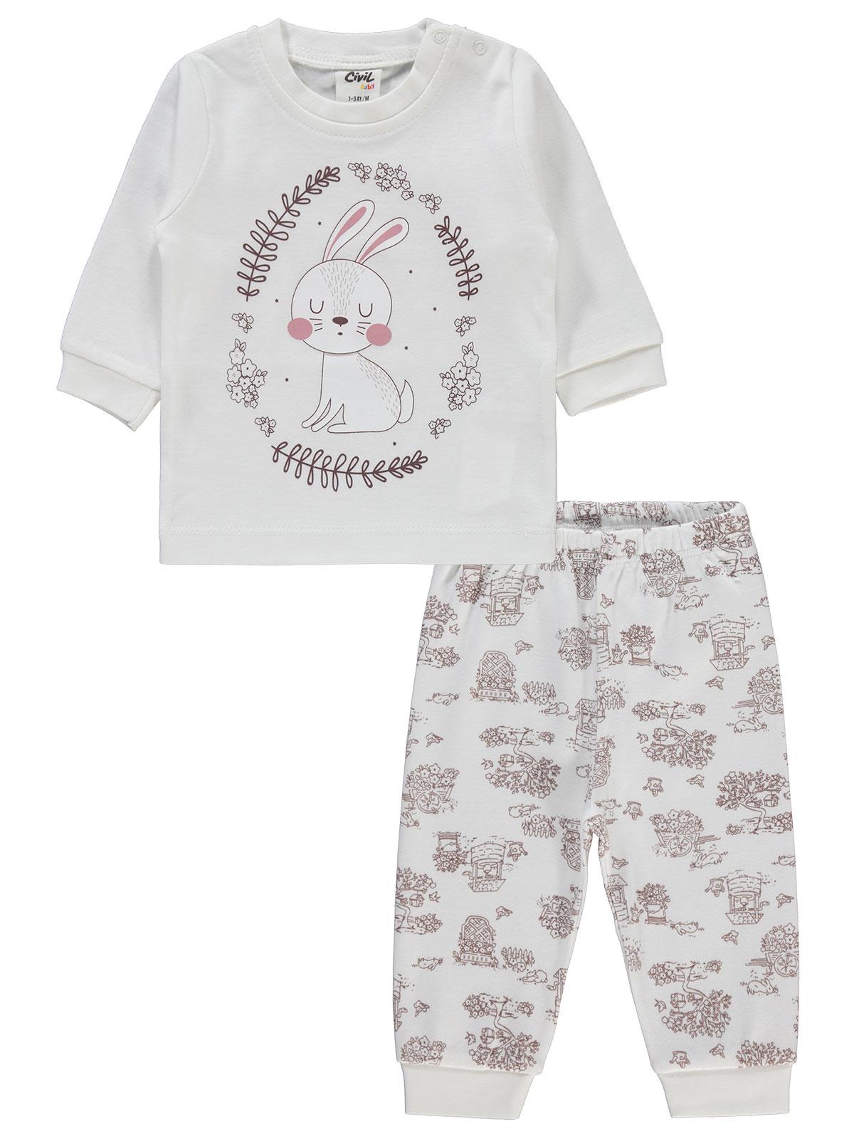 Civil Baby Kız Bebek Pijama Takımı 1-9 Ay Ekru