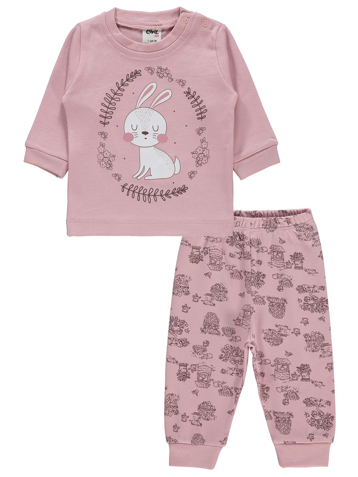 Civil Baby Kız Bebek Pijama Takımı 1-9 Ay Pudra