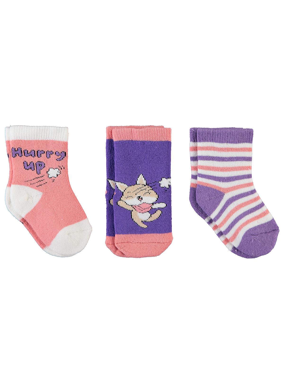 Civil Baby Kız Bebek 3'lü Havlu Soket Çorap 0-18 Ay Mor
