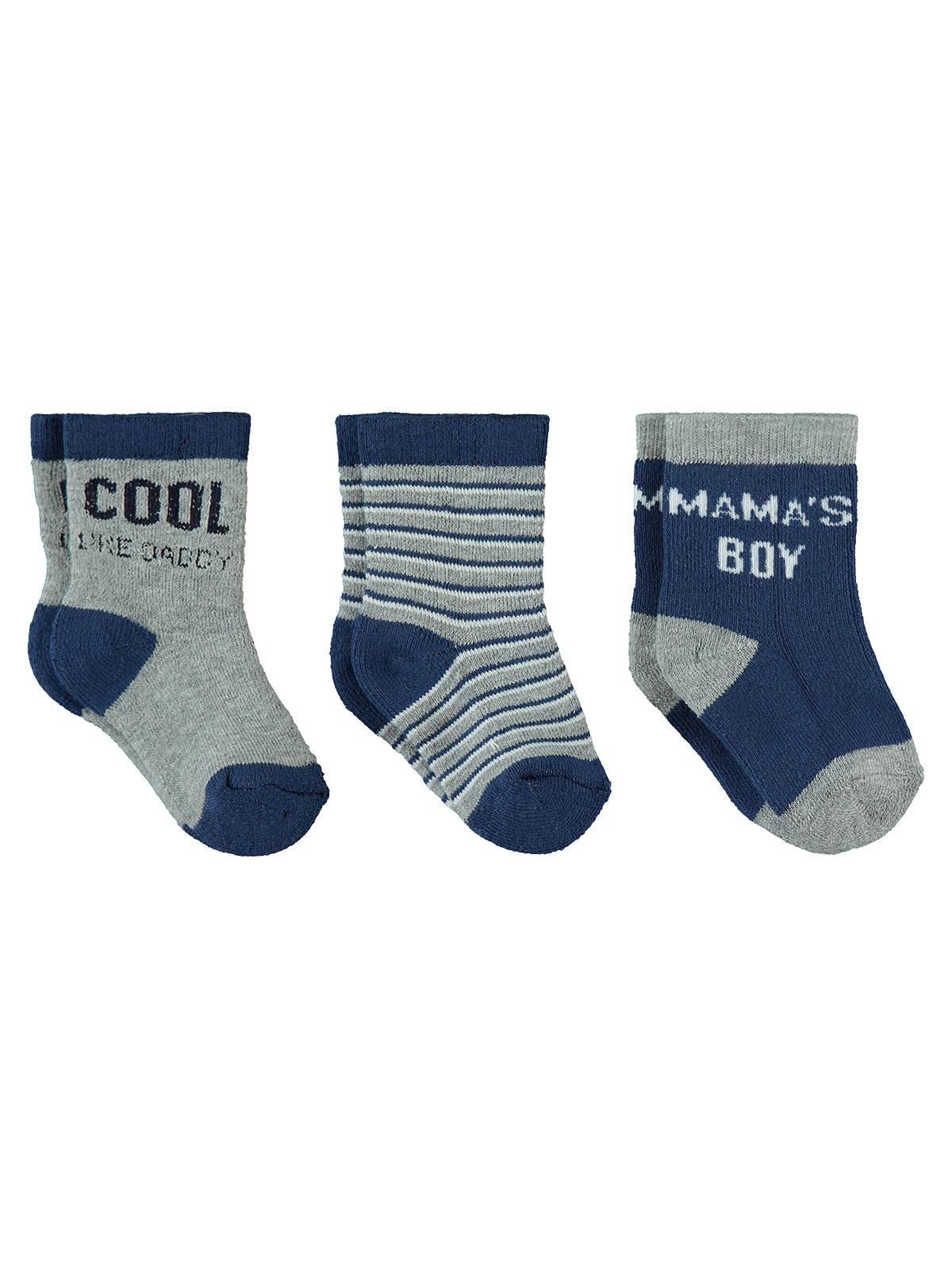 Civil Baby Erkek Bebek 3'lü Patik Çorap 0-12 Ay Gri