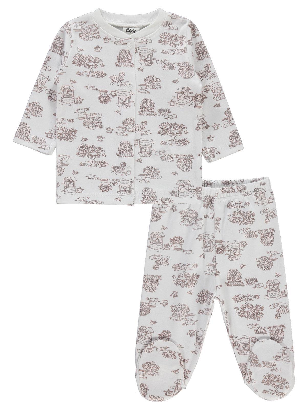 Civil Baby Kız Bebek Pijama Takımı 1-3 Ay Ekru