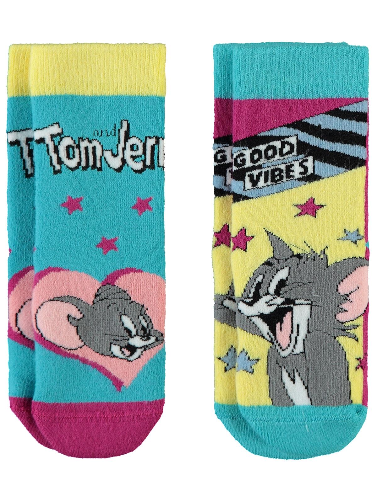 Tom And Jerry Kız Çocuk 2'li Havlu Soket Çorap 3-11 Yaş Turkuaz