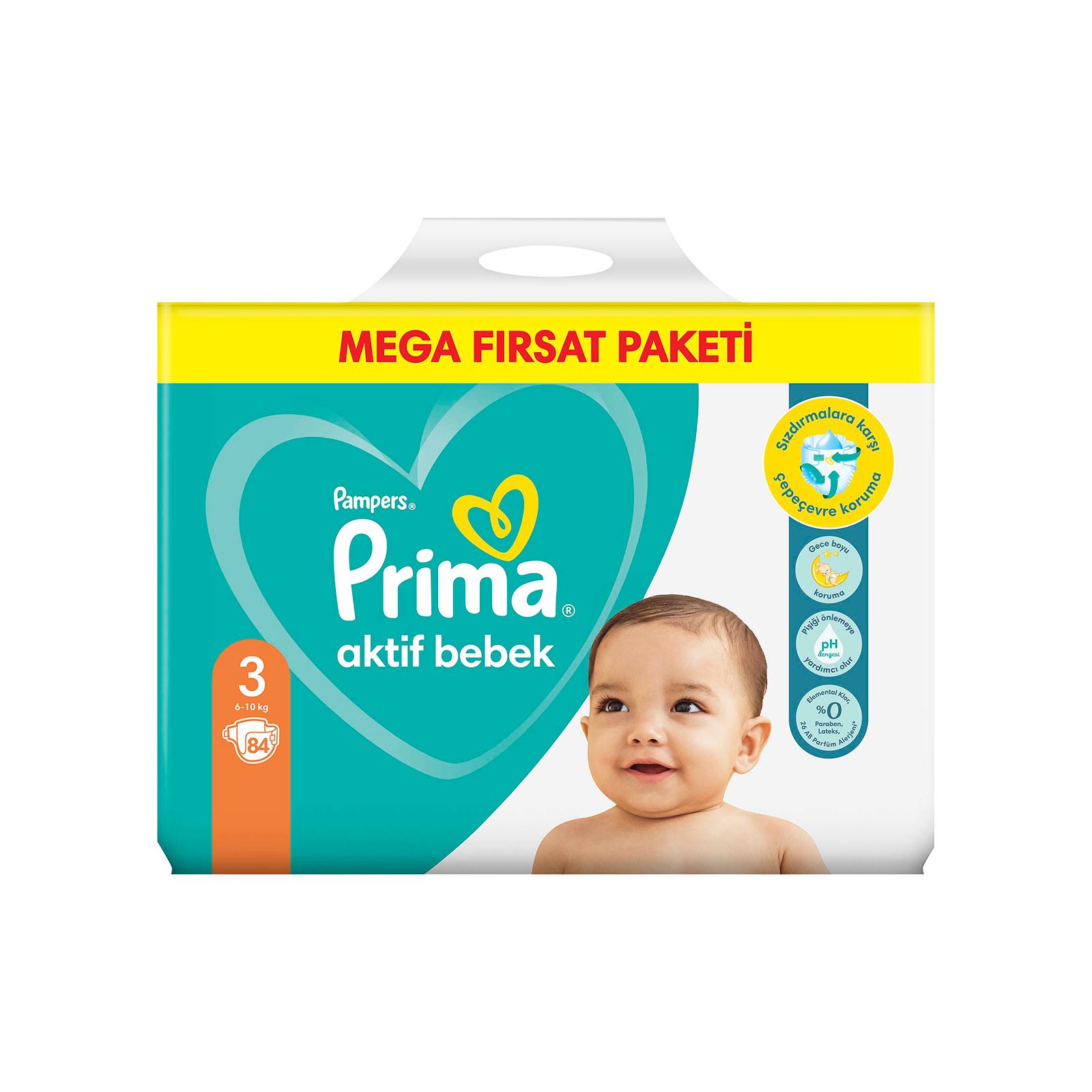 Prima Bebek Bezi Aktif Bebek Mega Fırsat Paketi 3 Beden 84 Adet