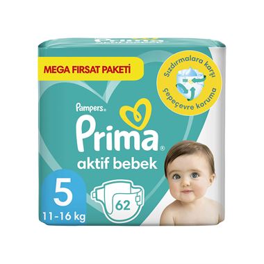 Prima Bebek Bezi Aktif Bebek 5 Beden 62 Adet Junior Mega Fırsat Paketi 
