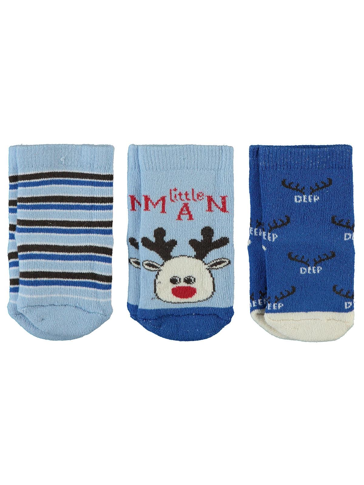Civil Baby Erkek Bebek 3'lü Havlu Çorap Set 0-18 Ay Mavi