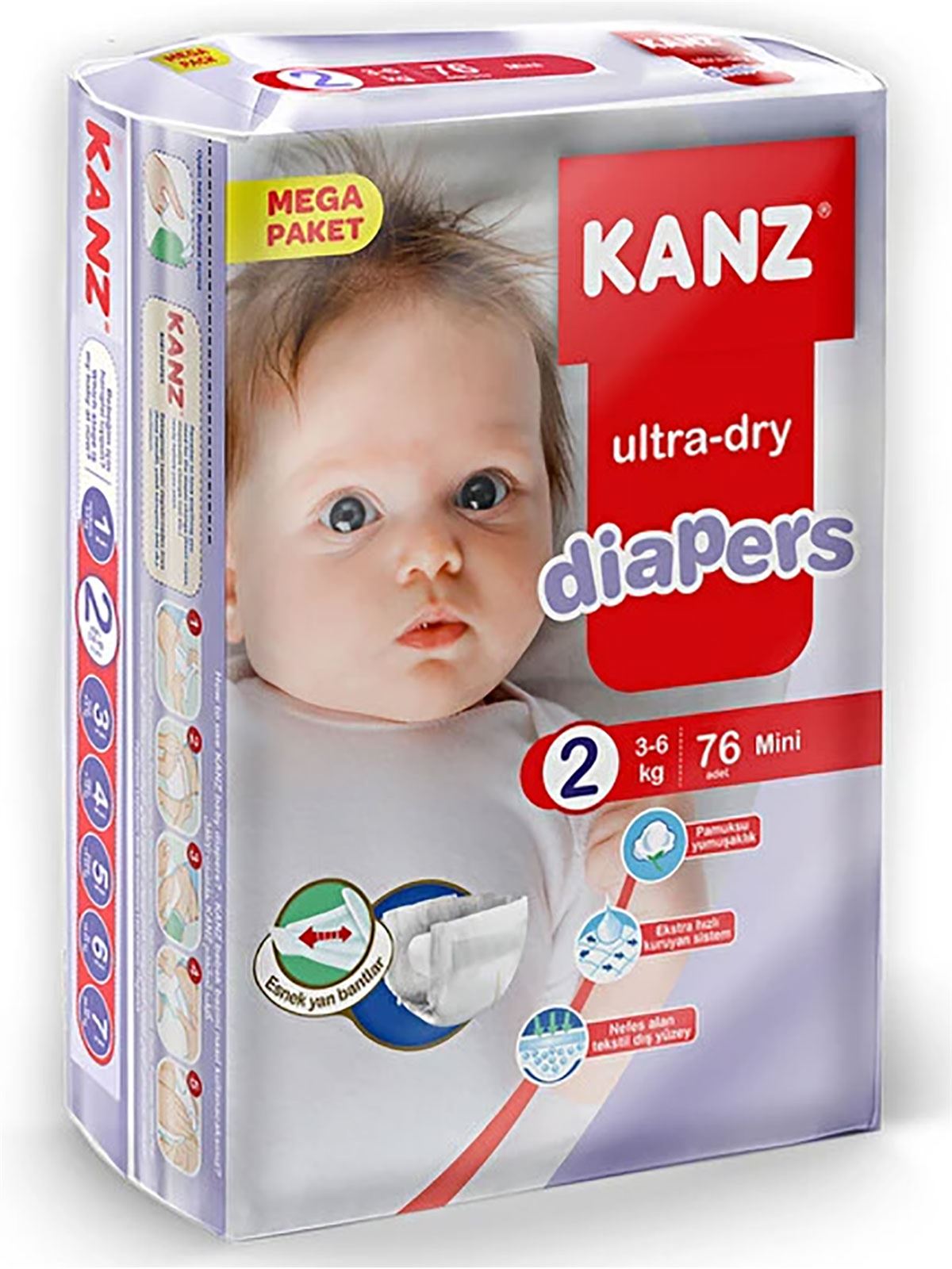 Kanz Bebek Bezi Mega Paket 2 No Mini 3-6 Kg 76 Adet